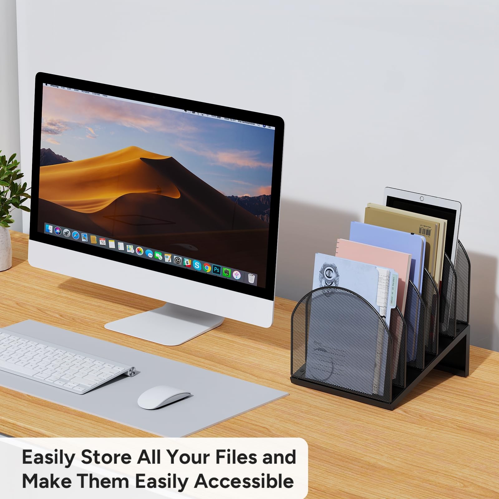 5-Section Desk File Organizer, Metal Mesh Folder Organizer for Documents, & O…