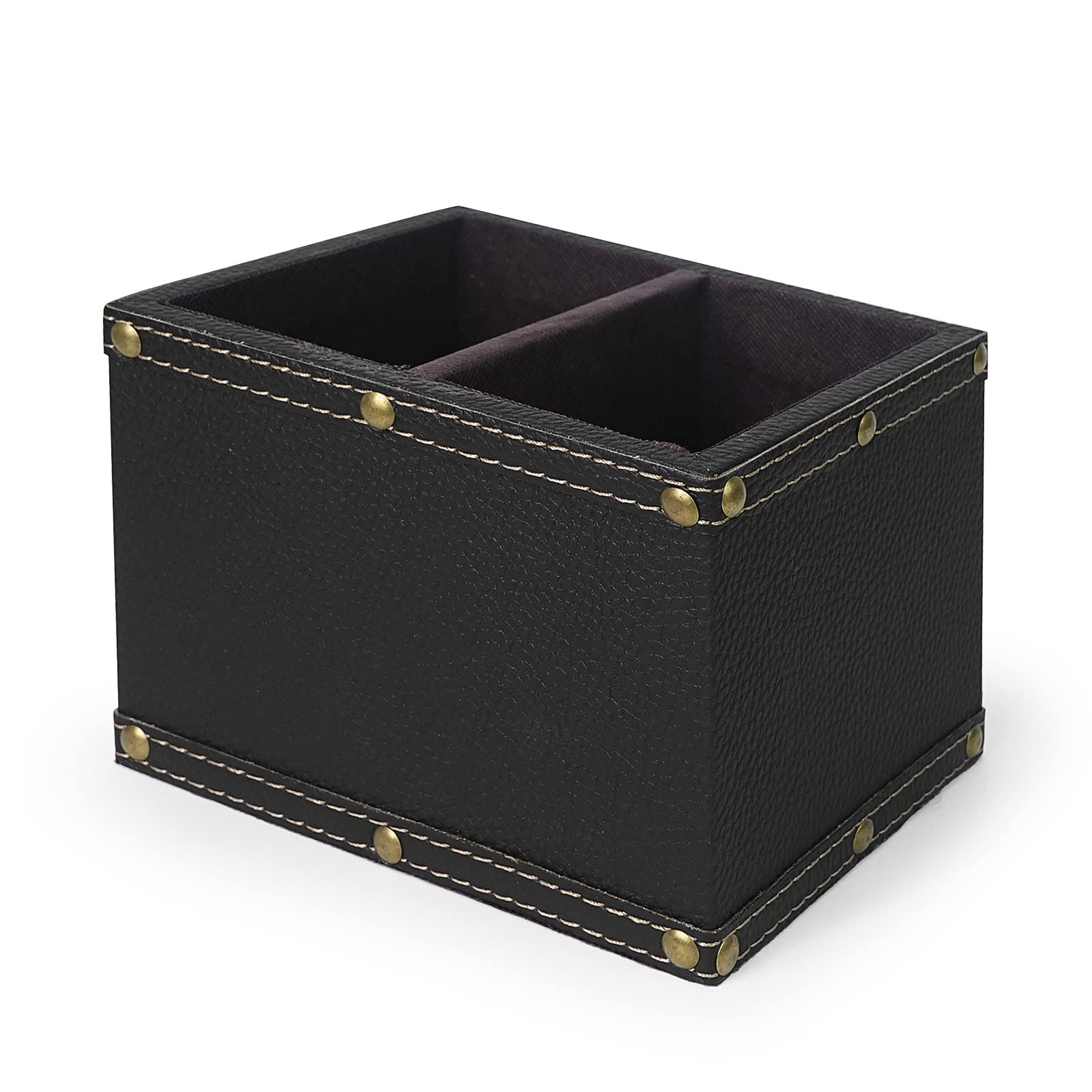 2 Slots Wood Remote Control Holder Storage Box Black