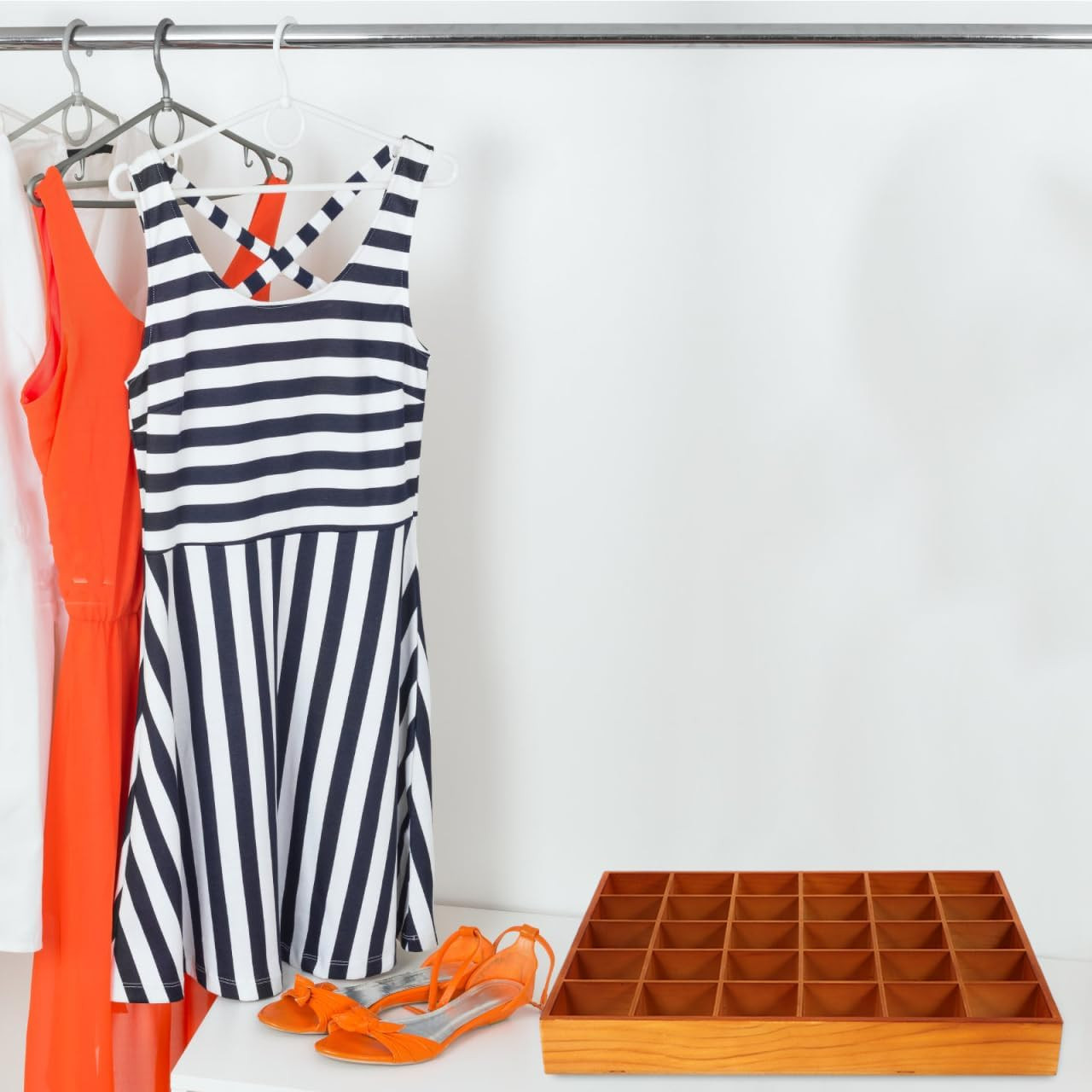 Wooden Sorting Tray Organizer with 30 Compartments – Brown Finish