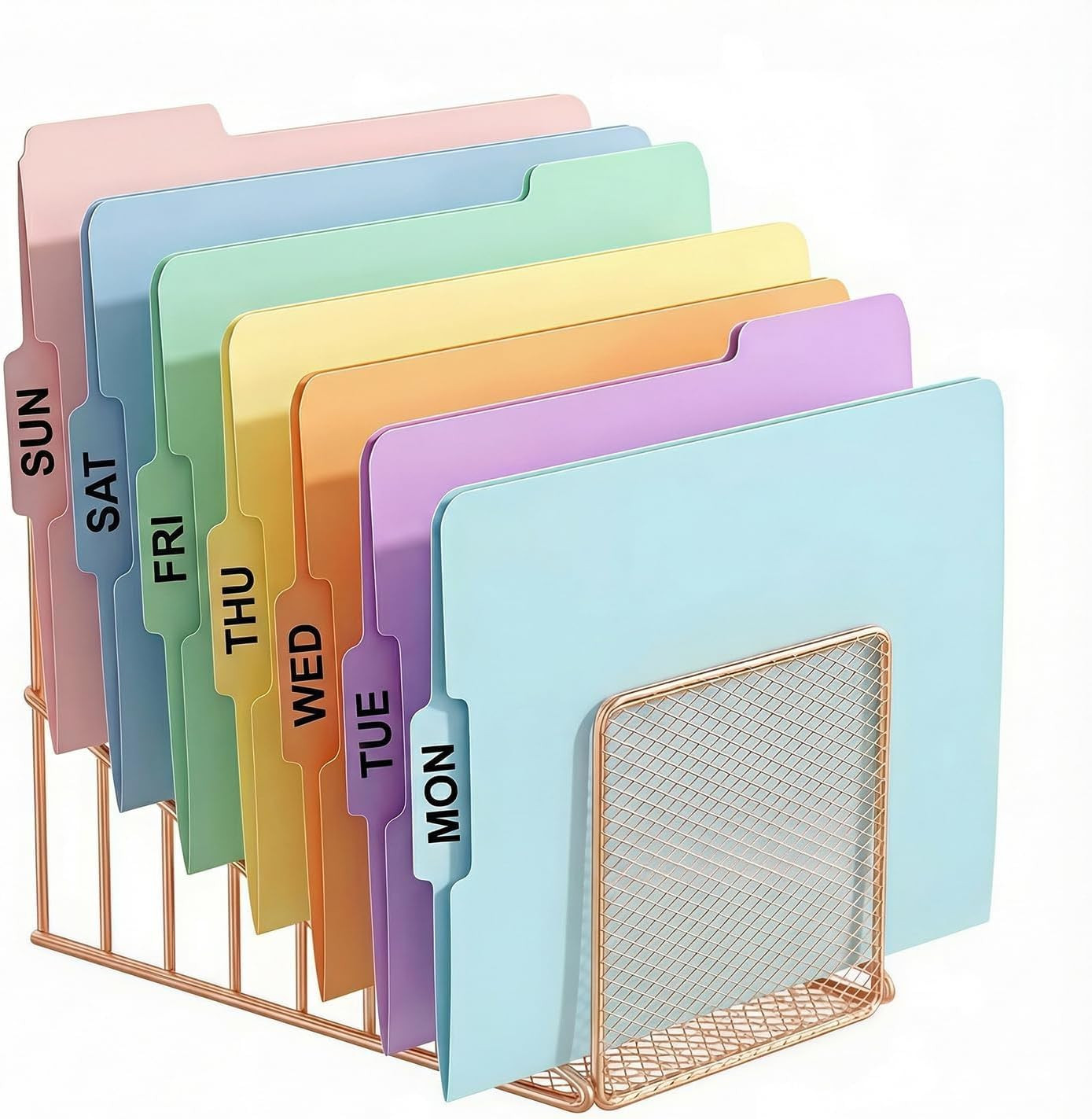 Rose Gold Desk Organizer 7 Slot Inclined Vertical File Folder Holder Sorter with