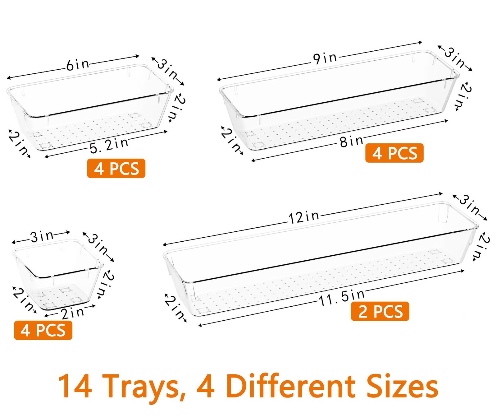 14 PCS Clear Drawer Organizer, Acrylic Makeup Organizers, Vanity Drawer Organ…