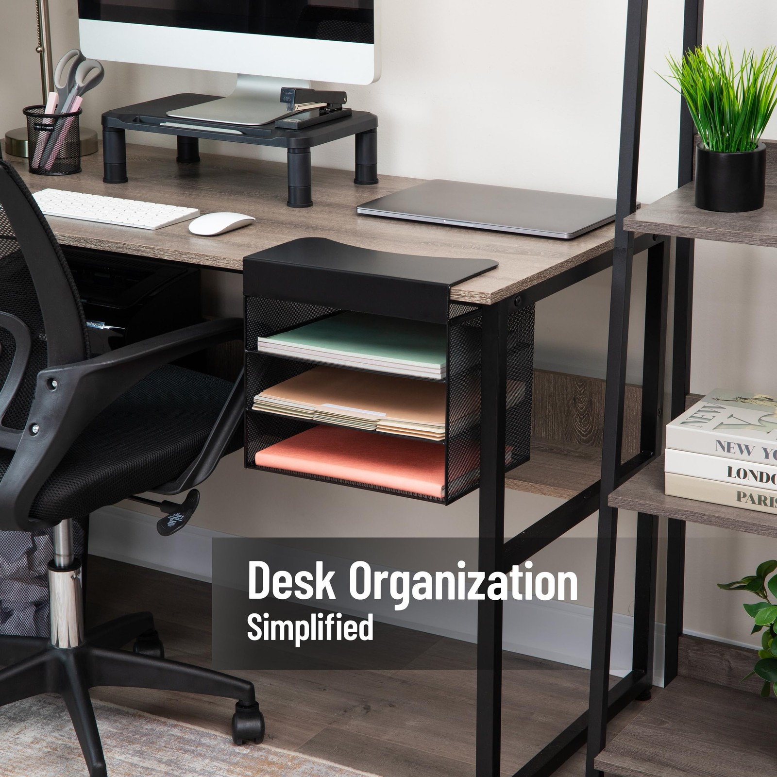 Mind Reader Slide-On Under Desk File Organizer No Tools Required Hanging