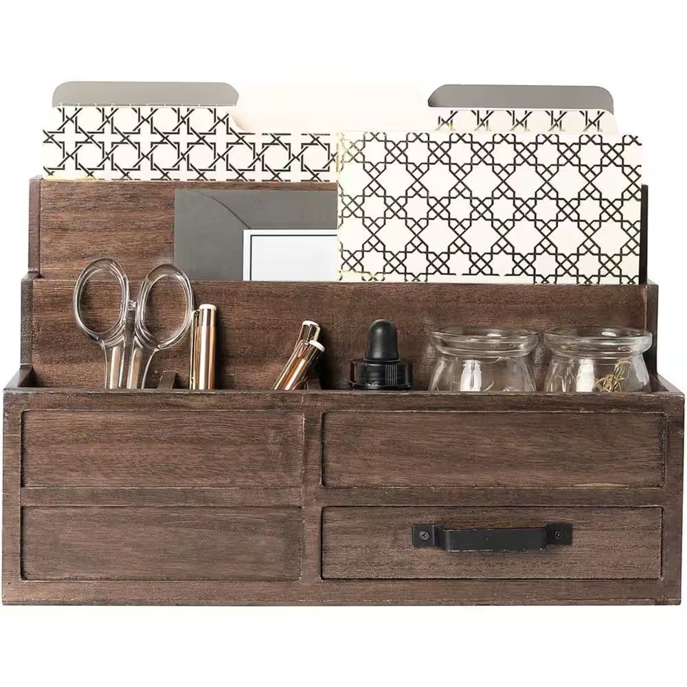 Brown 11.8 In. X 7.5 In. Wood Desk Organizers