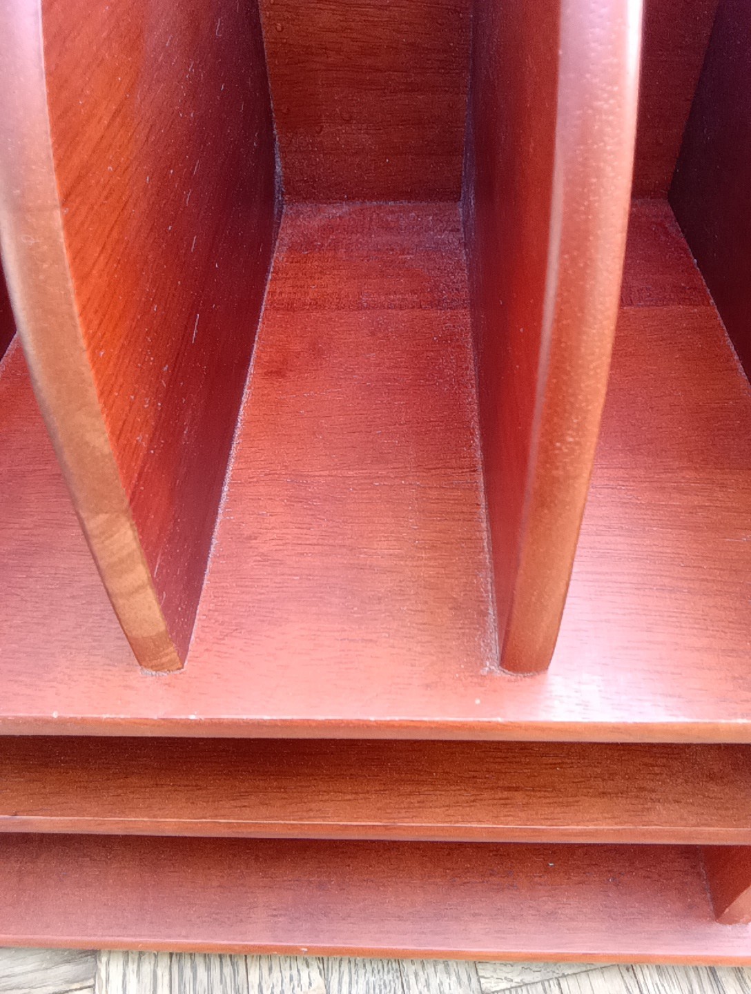 Vintage REAL Wood Leatherette Rattan Desktop Document & Mail Organizer RARE VNC