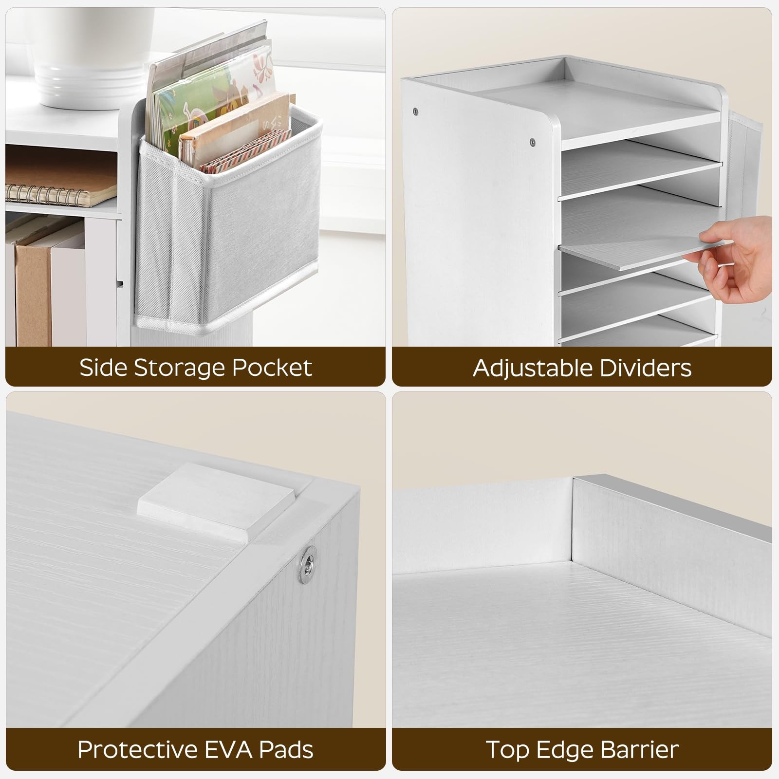 Adjustable Countertop Mail Sorter, 6 Tier Wooden Paper Organizer, Vertical Li…