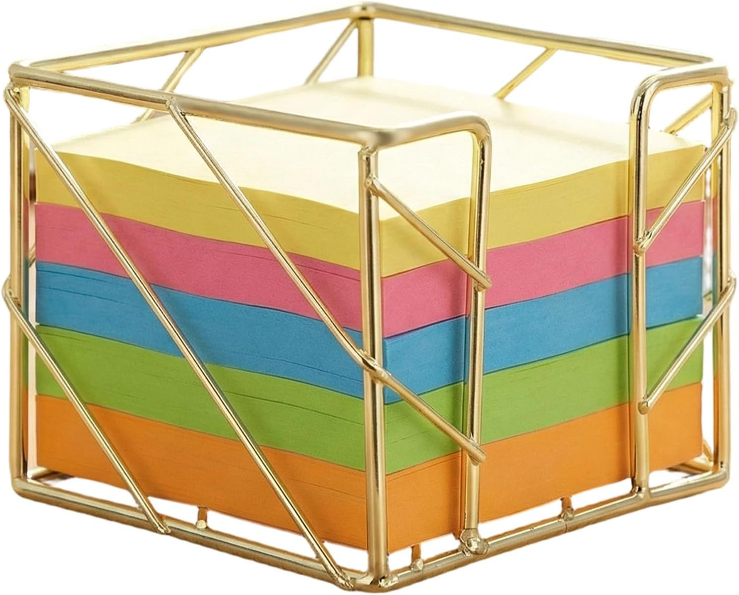 Sticky Note Holder, Gold Desk Accessories, 3.8X3.8 Inches Functional Stylish Met