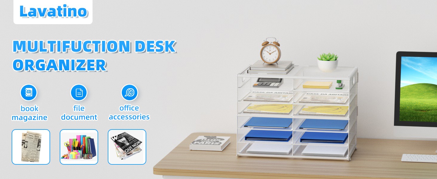 12 Compartments Paper Organizer for Desk, Mesh Literature Organizer, Mail File