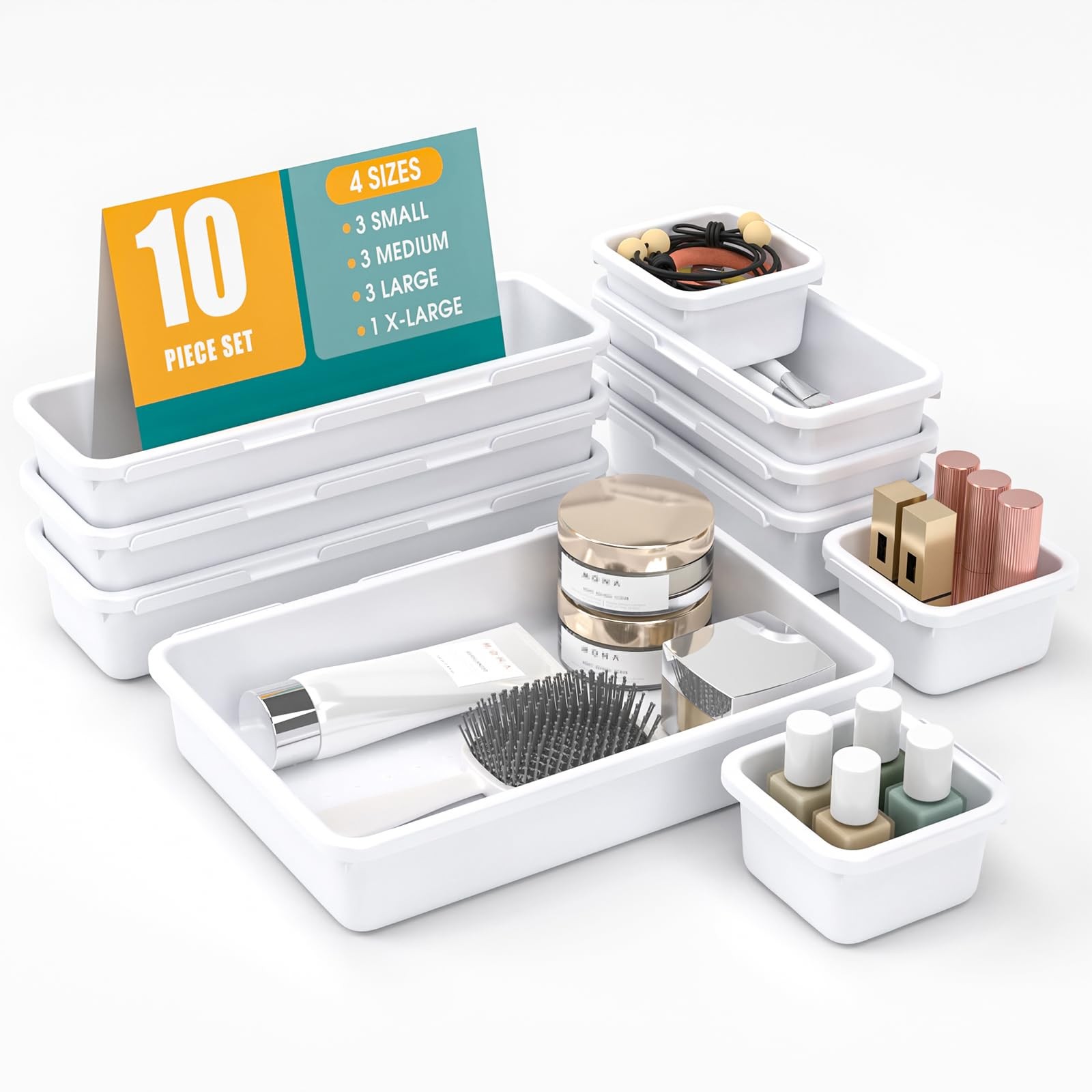 10 PCS Drawer Organizer Set, 4 Size Makeup Drawer Divider Organizer With Non-Sli