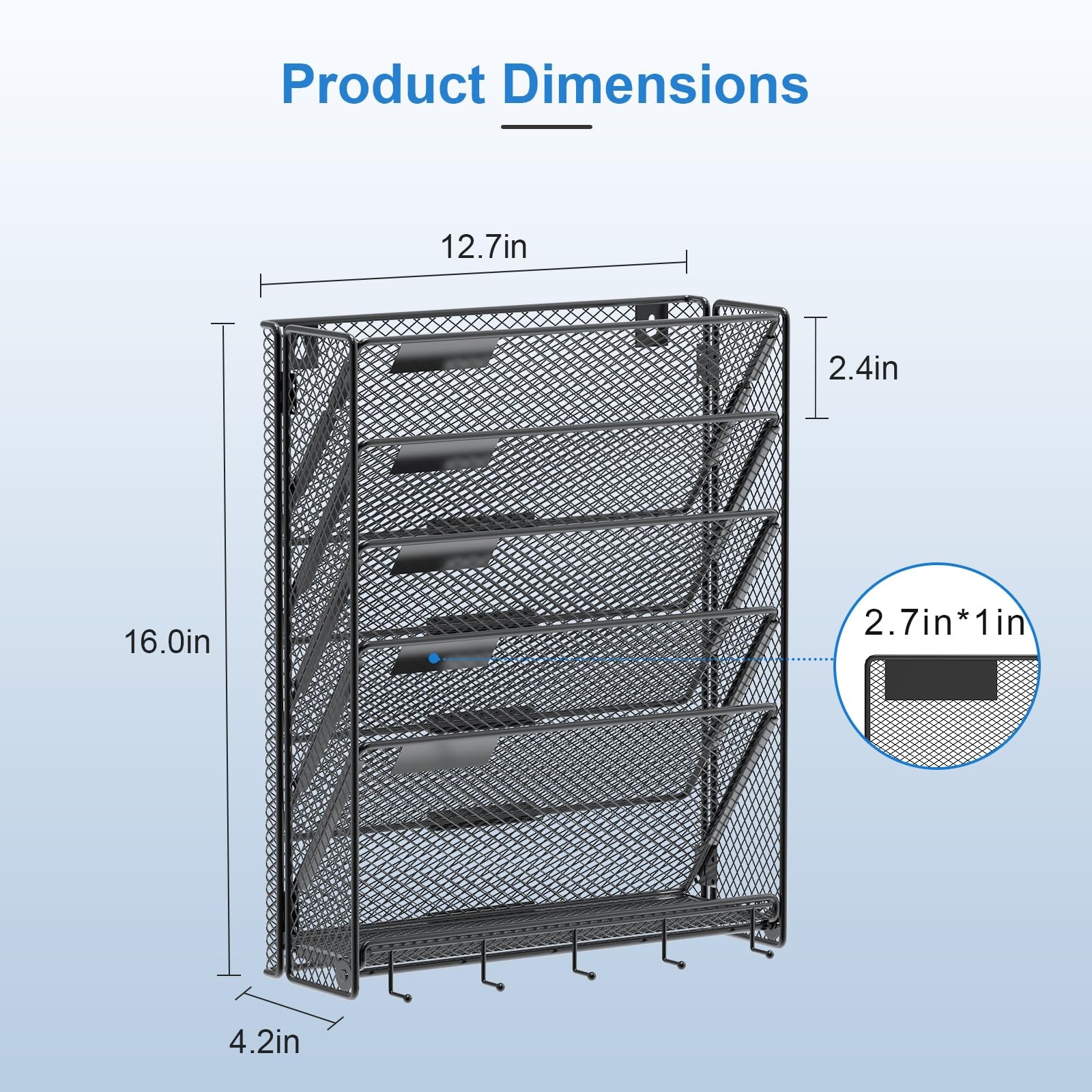 OUTWOLF Hanging Wall File Organizer with Hooks, 6 Tier Vertical Hook 6-Tier