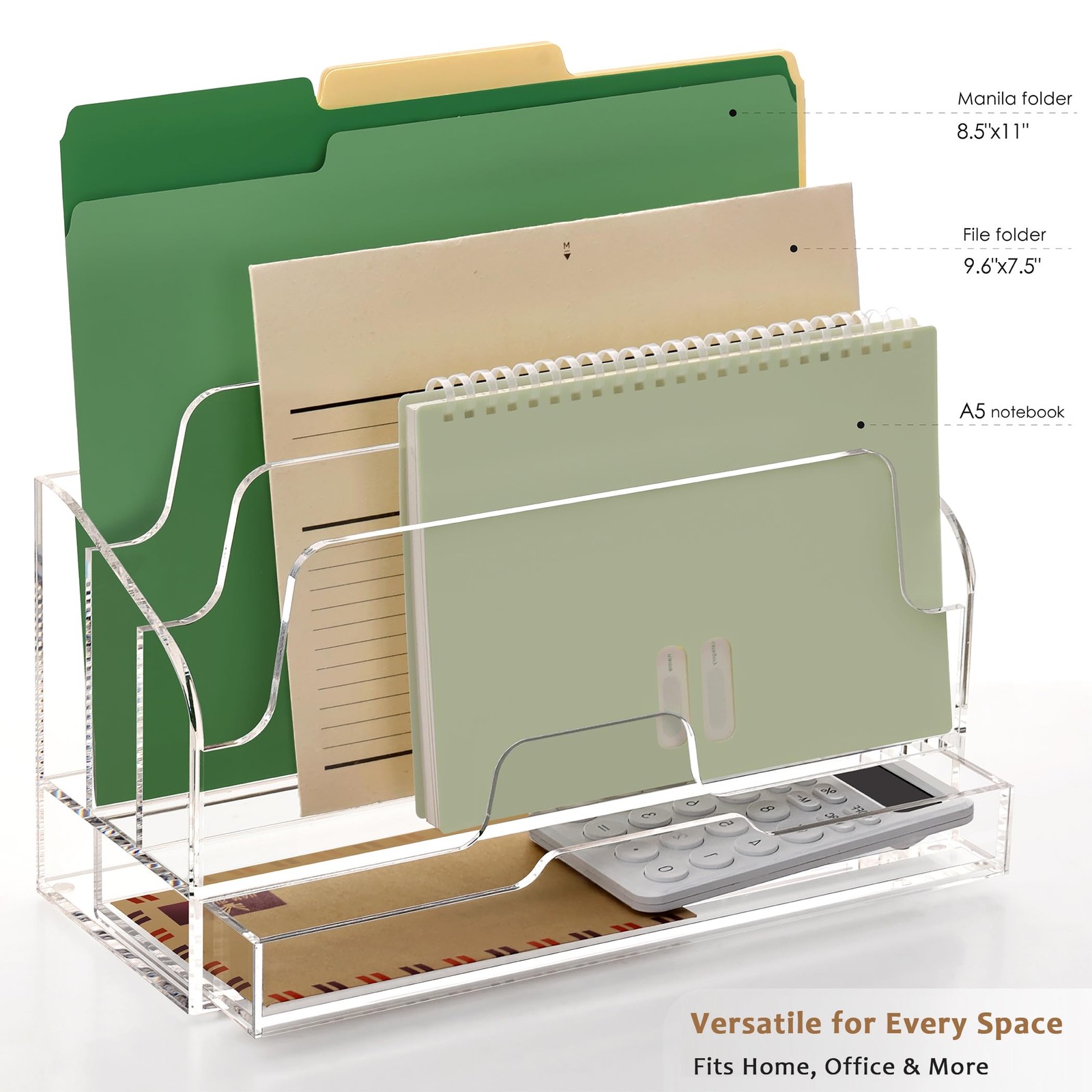 YUXUN Acrylic Mail Organizer for Desk – Transparent 3-Compartment