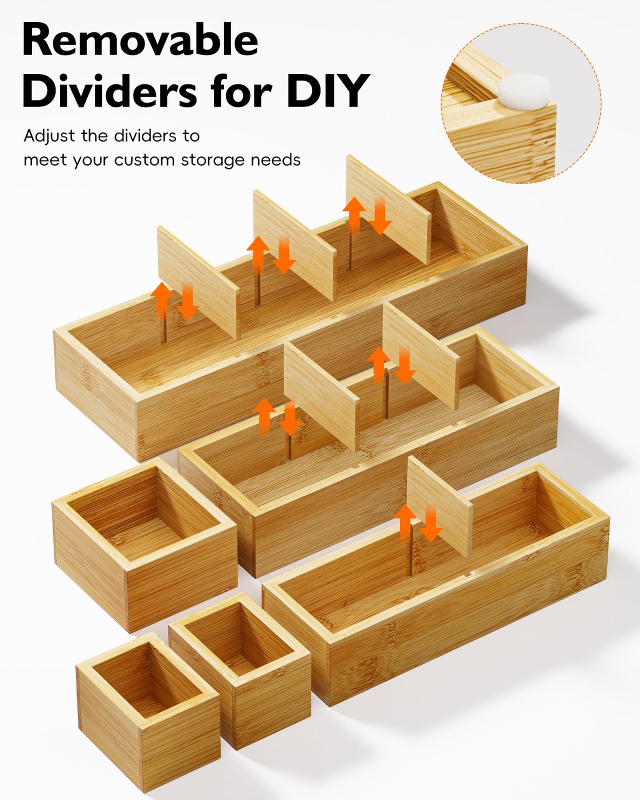 VA1KENE Bamboo Drawer Organizer Set, 6 PCS Desk 12 Compartments,