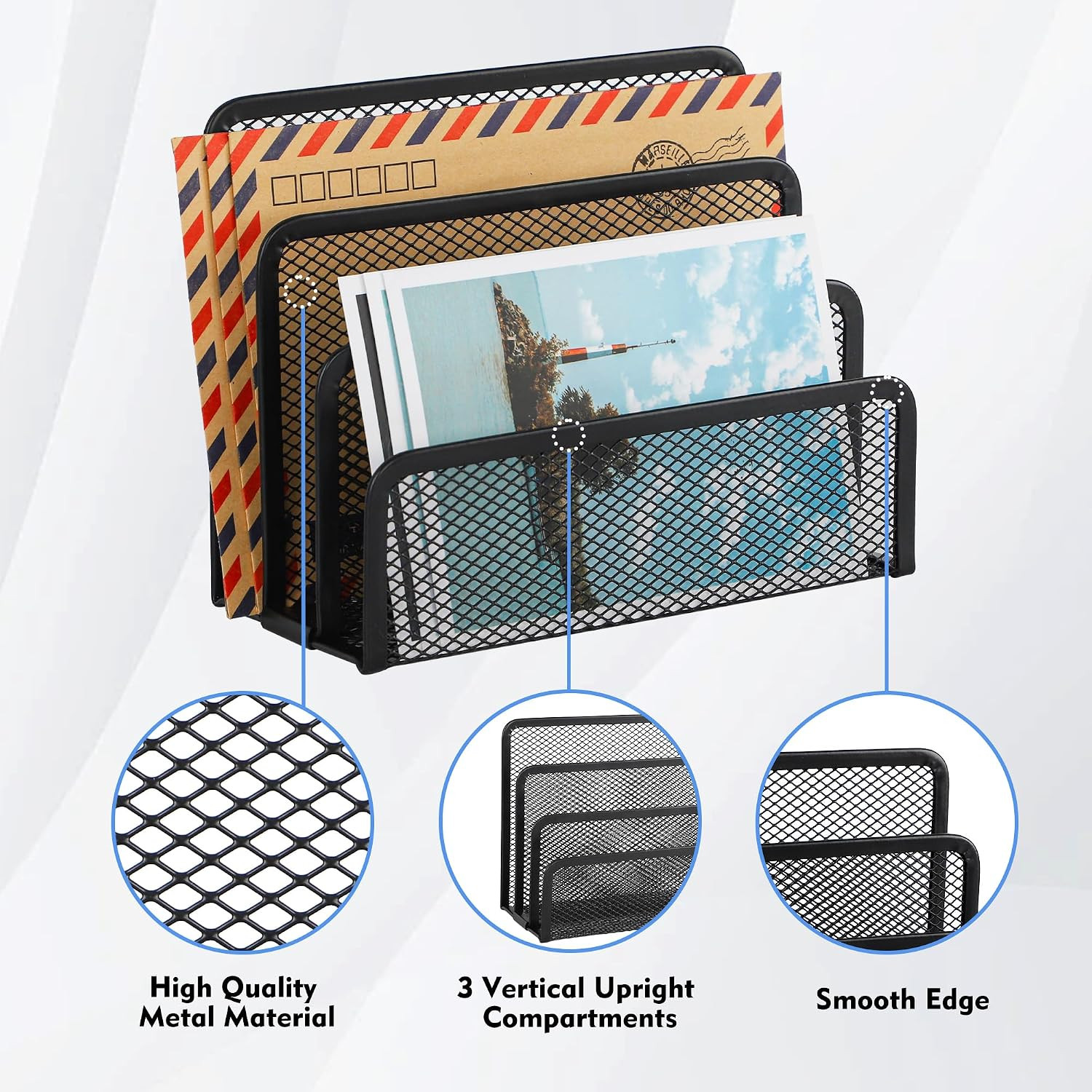 Desk Mail Organizer, Office Small Desktop Metal Mesh Envelope Letter