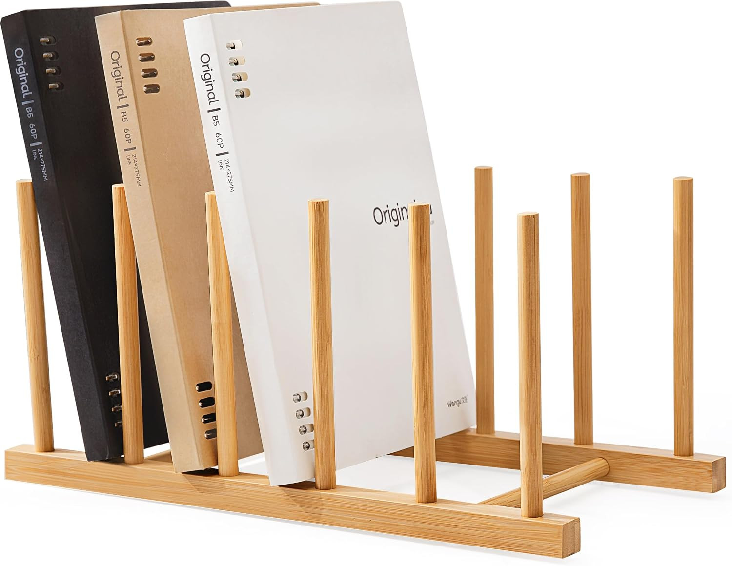 Desk File Organizer 5 Section Upright File Sorter, 1 Pack Bamboo File Holder for