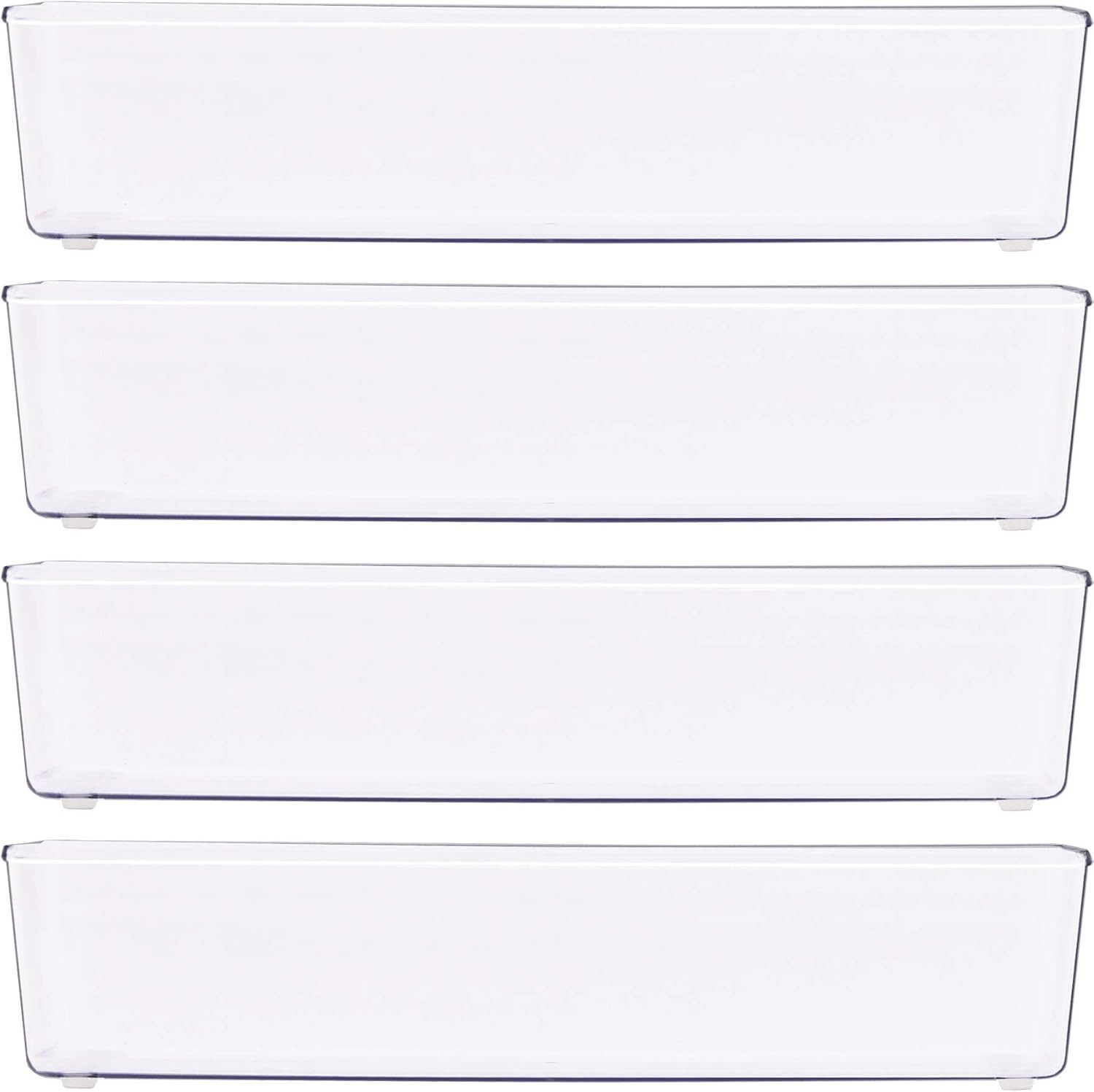 Clear Drawer Organizer for Office Bin Desk Storage, 3.25″x 9.5″, 4 Packs