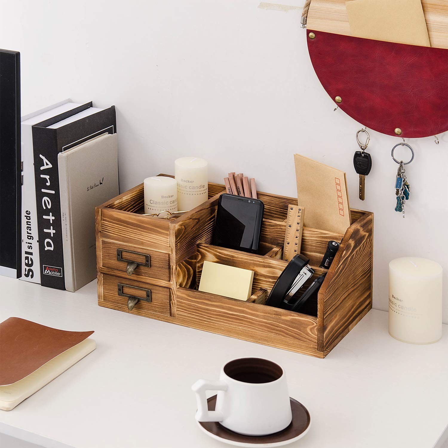 Liry Products Rustic Wooden Desktop Organizer Office Supplies Brown Tabletop …