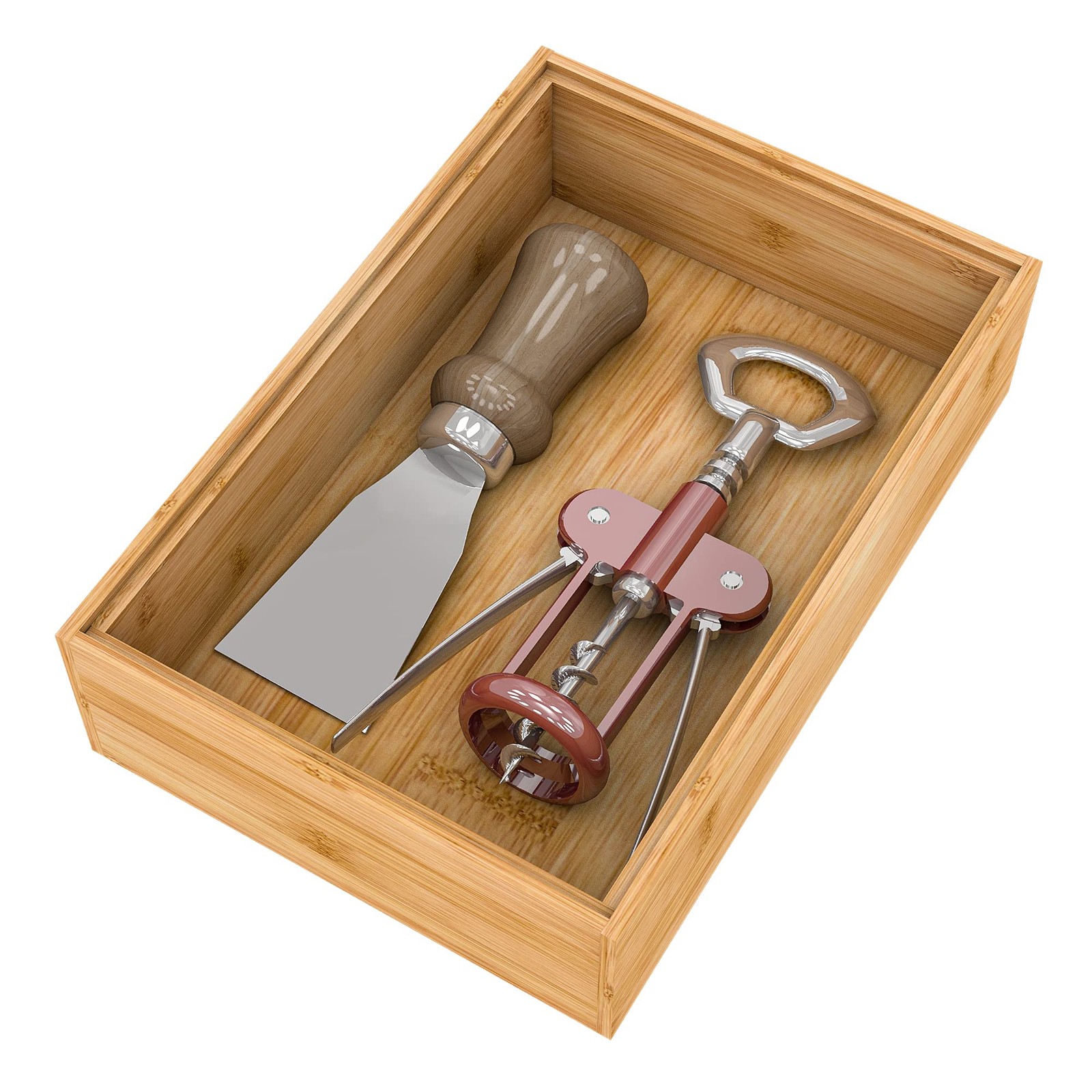 Utensil Organizer Silverware Drawer – Stackable 9x6x2.5inch, bamboo