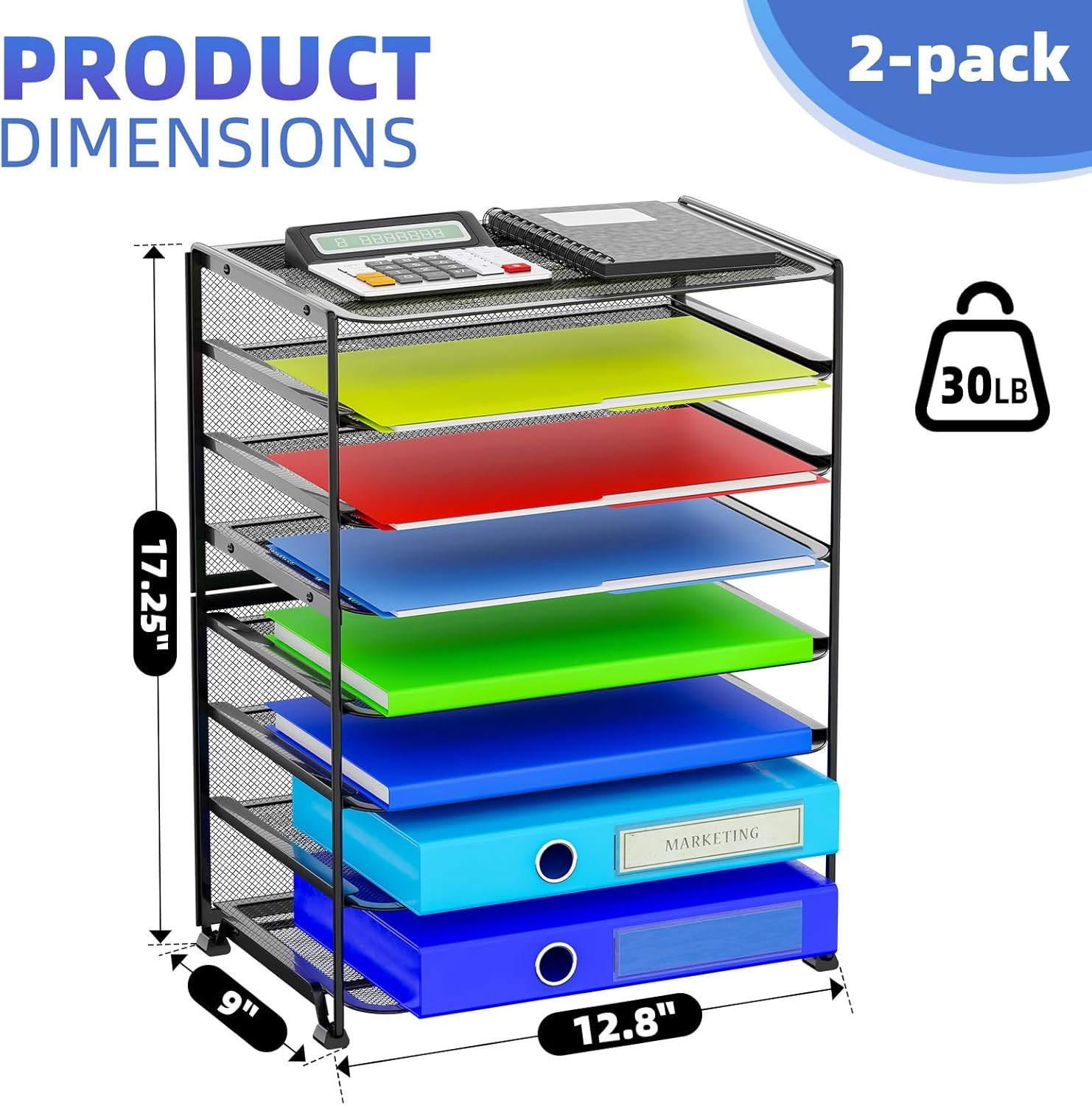 2 Pack 8 Tier Letter Tray Paper – Mesh Desk File Organizer for Office School Des