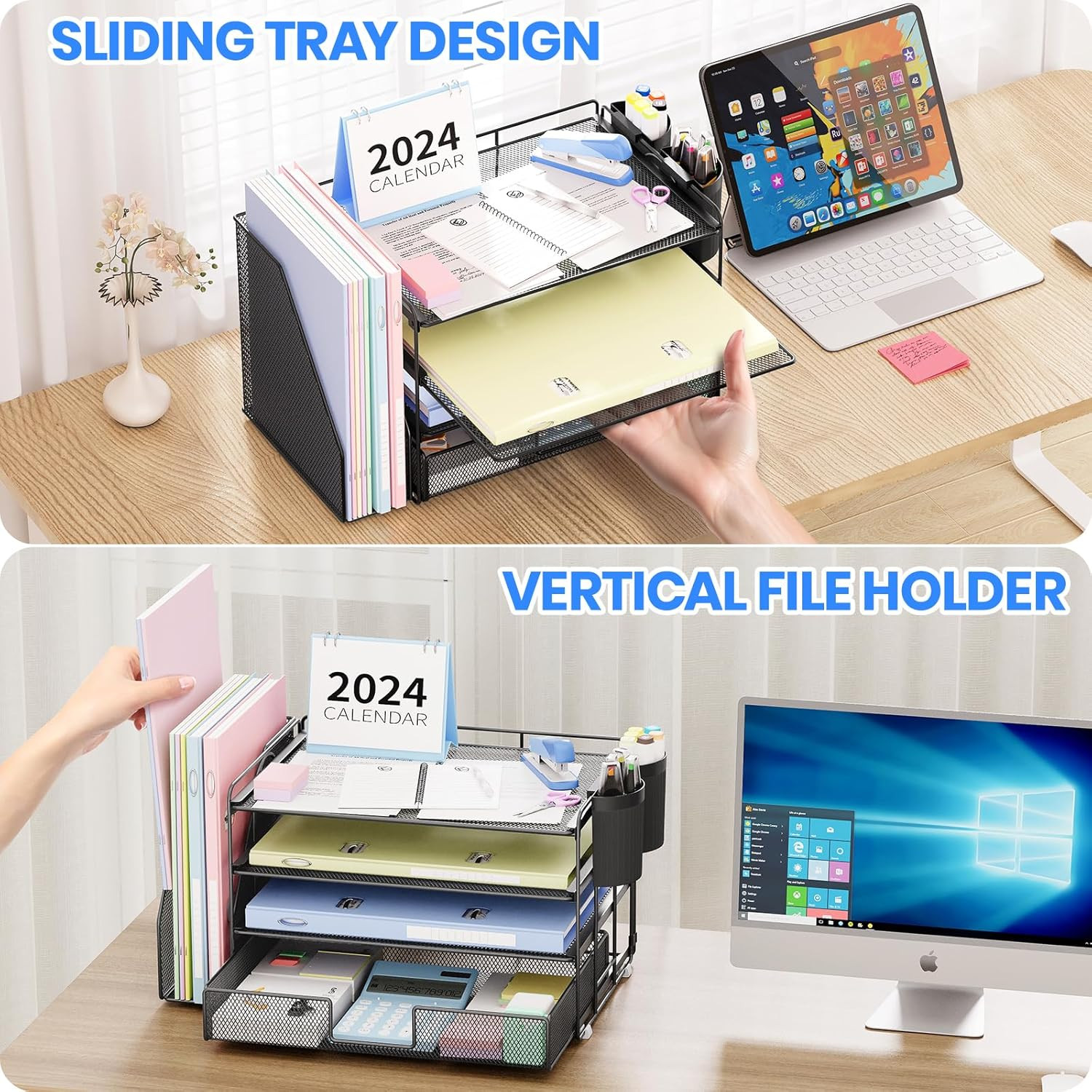 Desk Organizer and Accessories, 4-Tier Desktop File Organizer with Drawer and 2