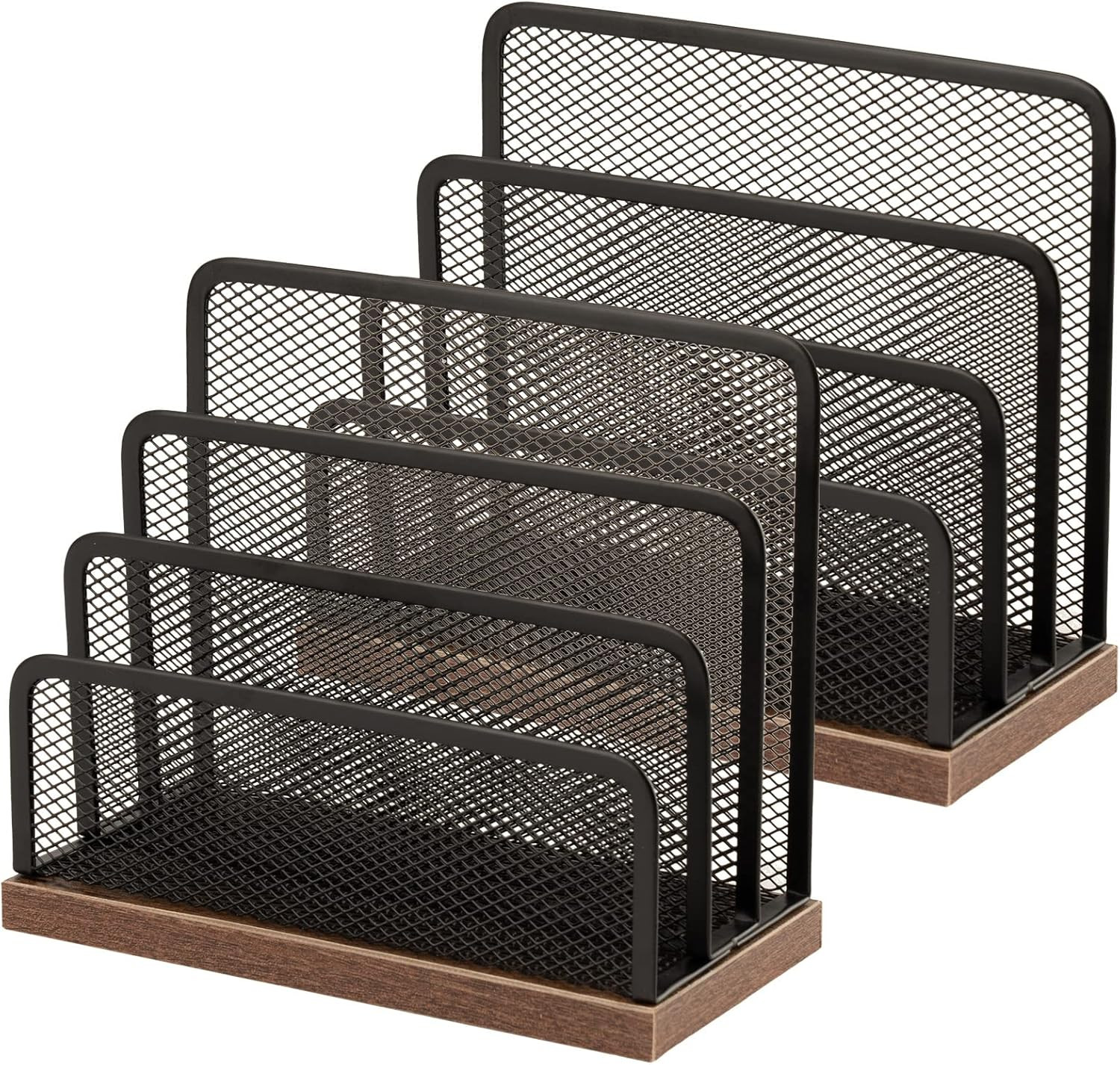 Wooden Desk Mail Organizer, Desktop File Organizer Metal Mesh with 3 Vertical Up