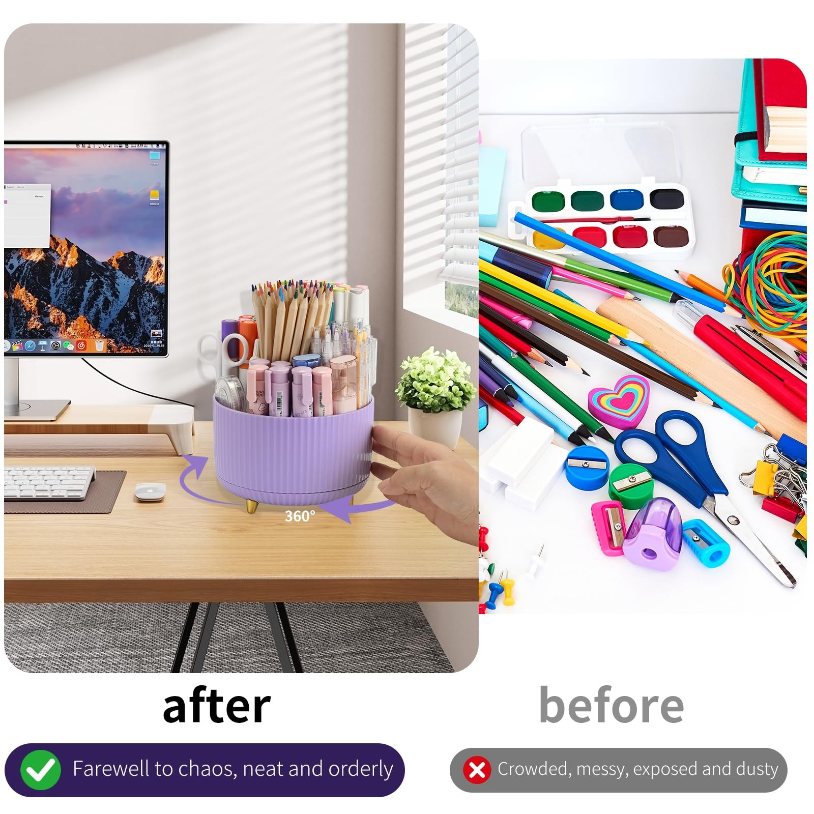 Camelmother 360°Rotating Pen&Pencil Holder For Desk With 5Slots Cute Office