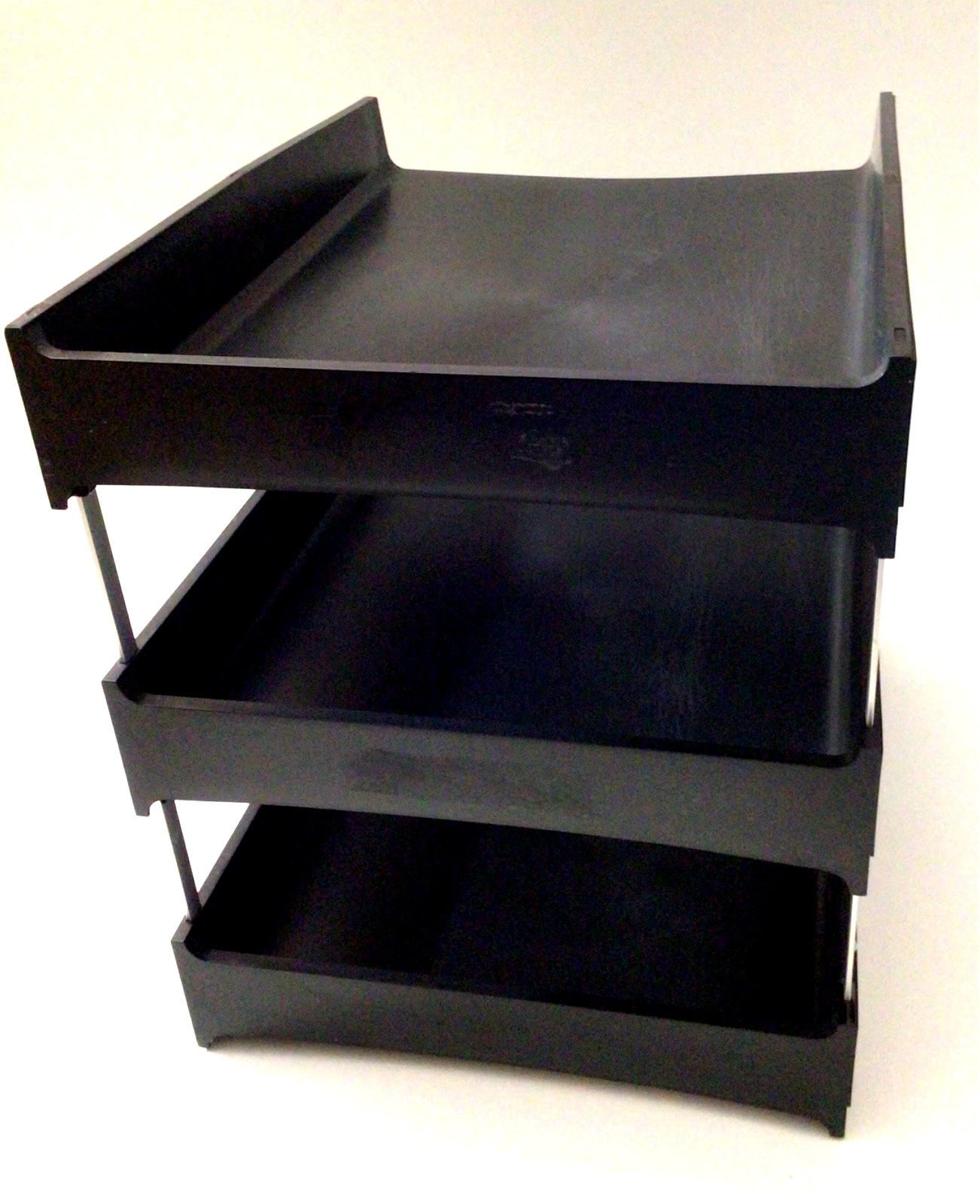 Vintage MCM 1960s Eldon Office Black Brown 3-Tier Paper File Tray Organizer