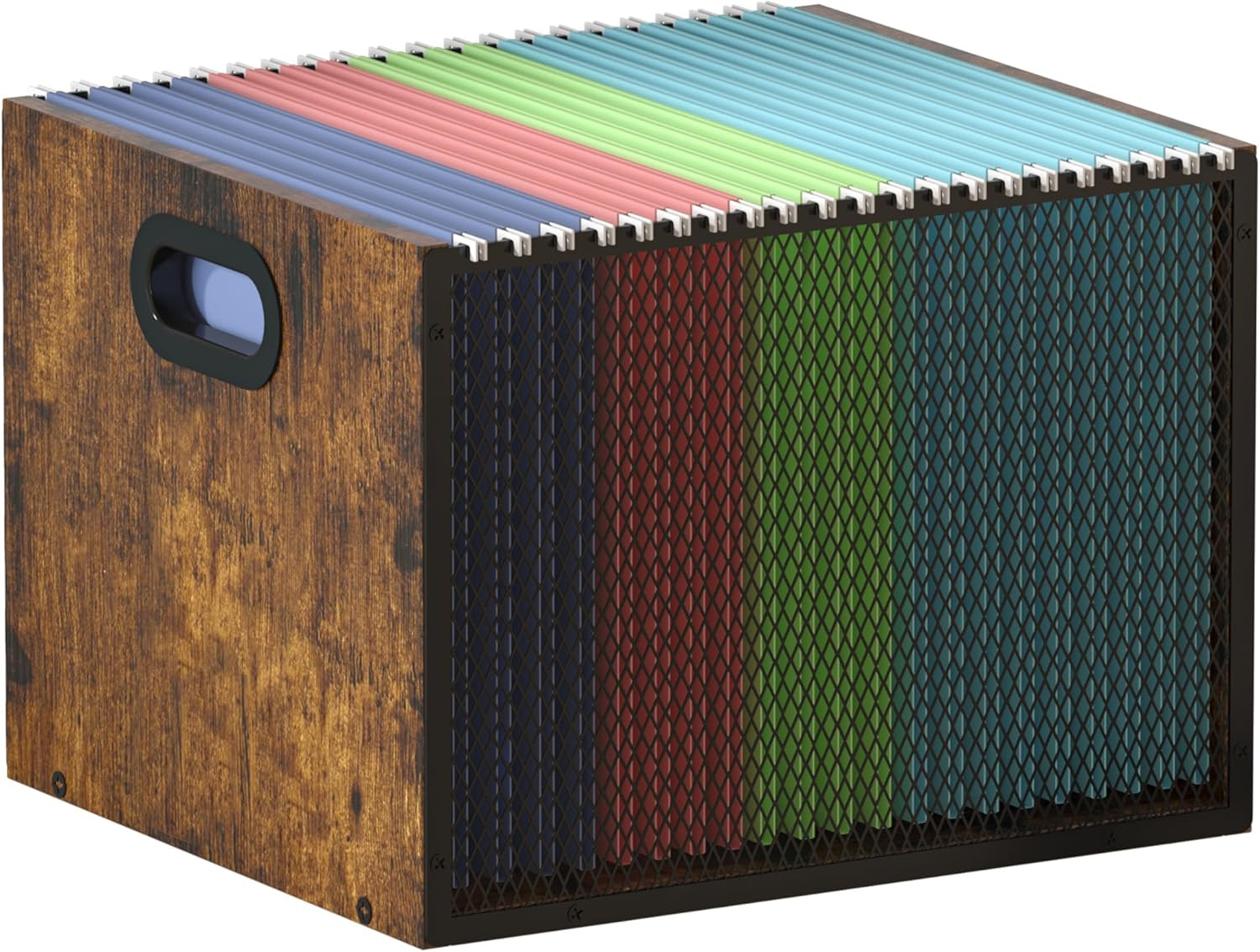 Wooden Hanging File Folder Organizer Crate for Desk Letter-Size Rustic Brown
