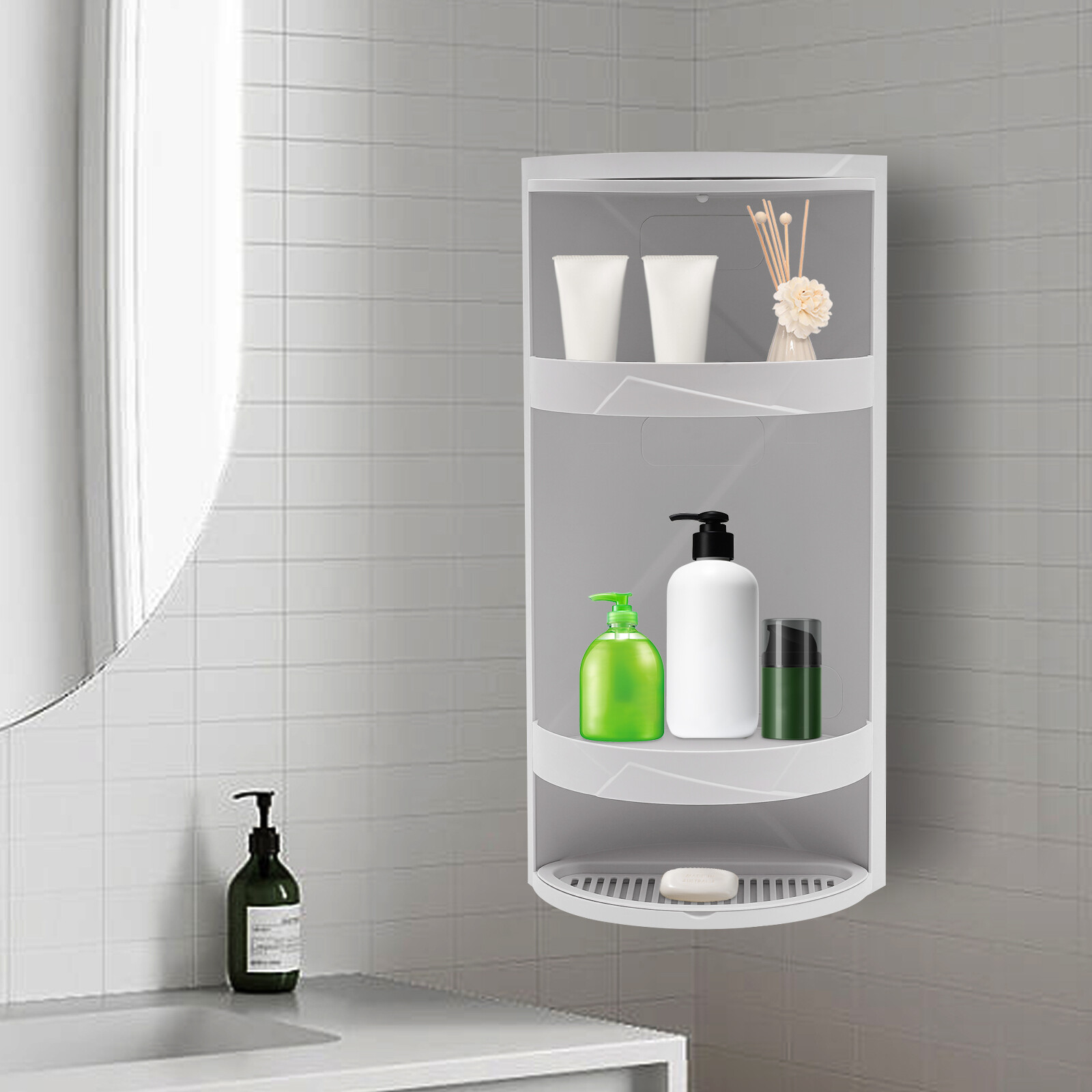 3-Tiers Desktop Rotating Storage Rack Basket Organizer Shelf Kitchen Bathroom