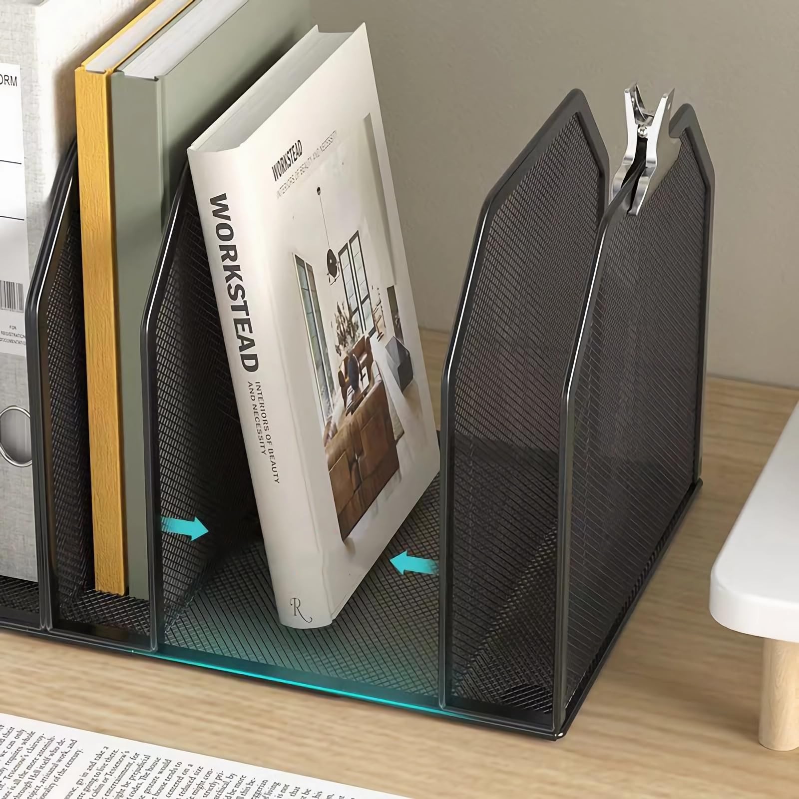 5 Vertical Slot Desk Mail Organizer, Black Metal Mesh, File, Letter Rack