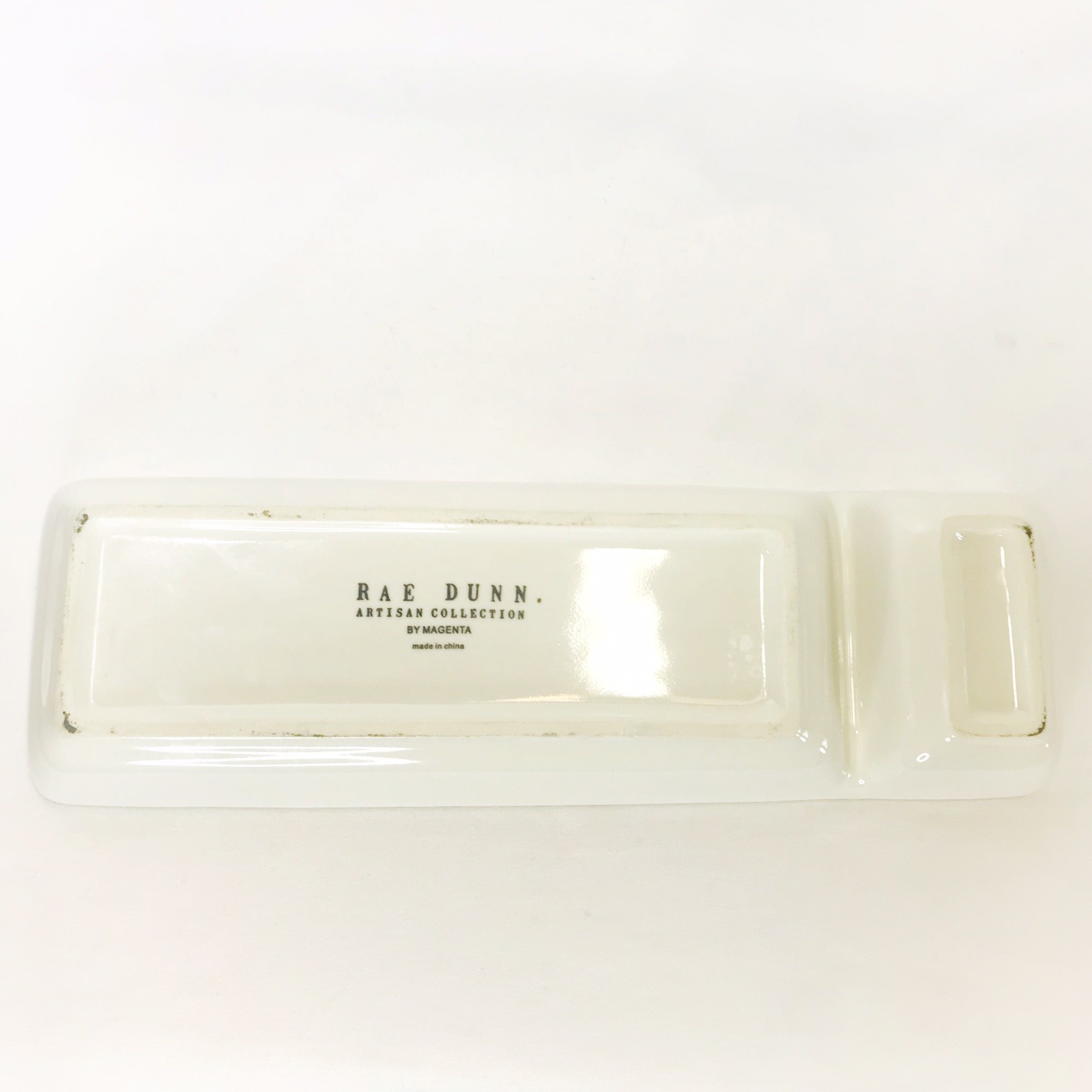 Rae Dunn WRITE Divided Tray Desk Office Organizer Trinket Dish 11″ x 3.5″