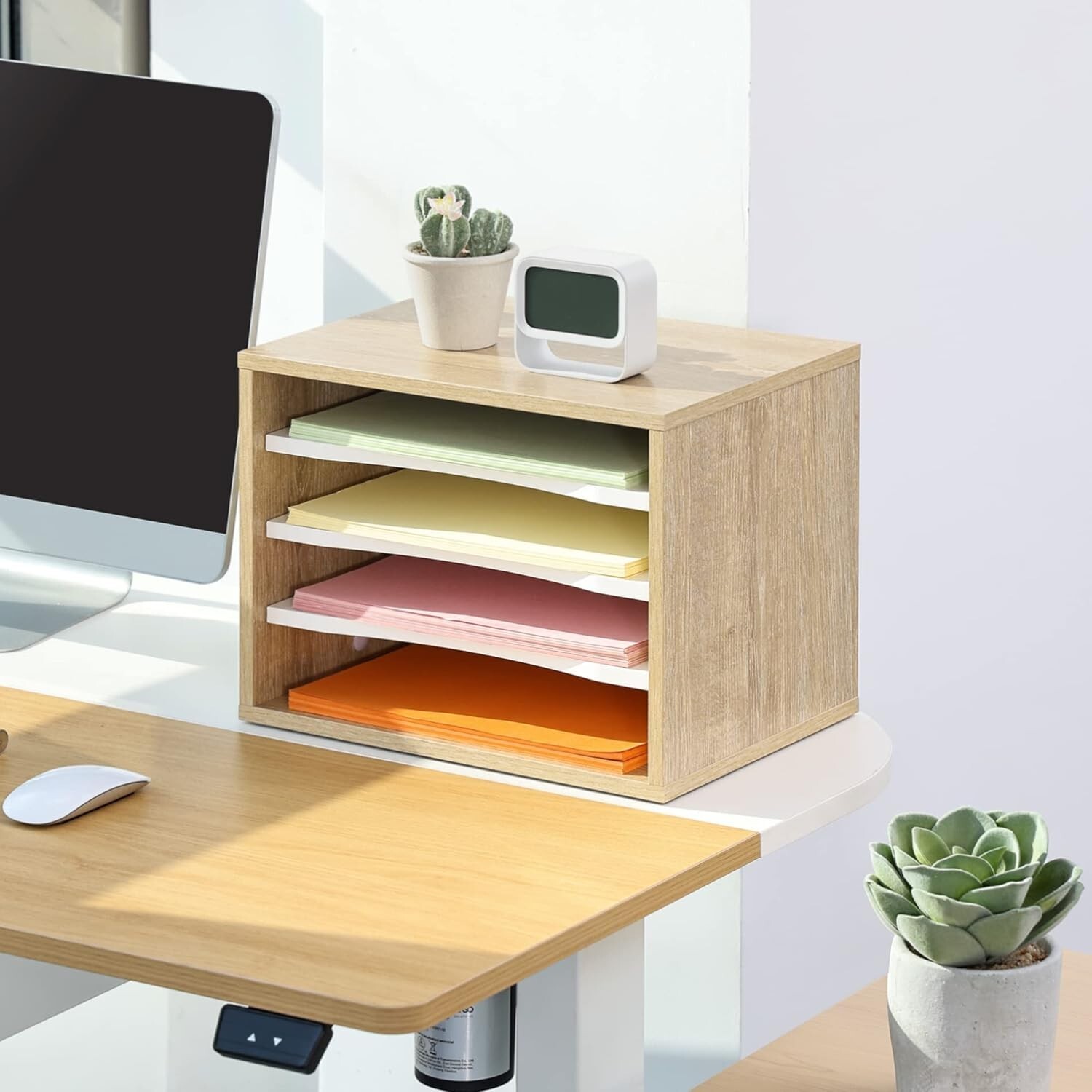 Versatile Light Wood Desk File Organizer – Perfect for Classroom & Home Office