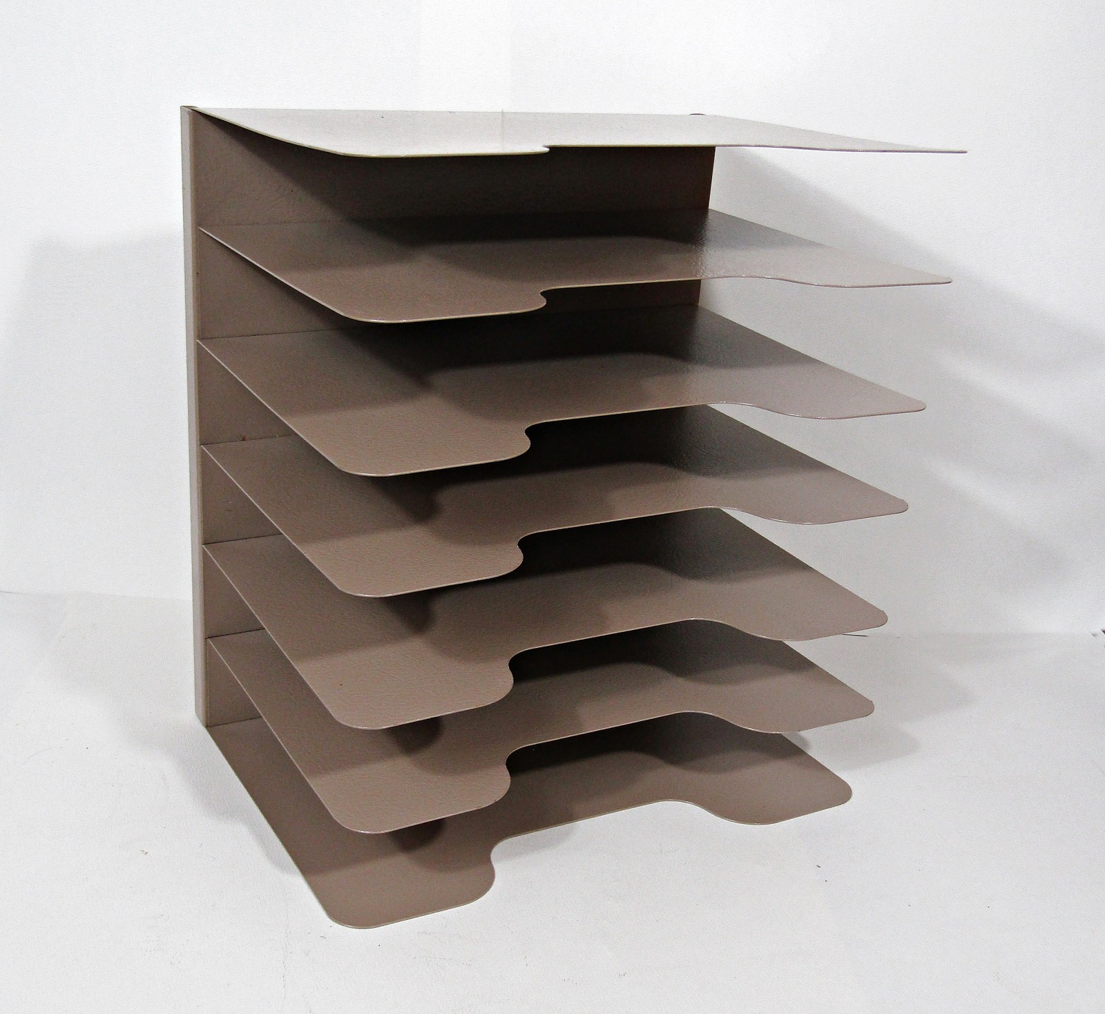 Vintage Wall-Mount Steel Letter File Organizer – 7-Tier Taupe Desk/Office