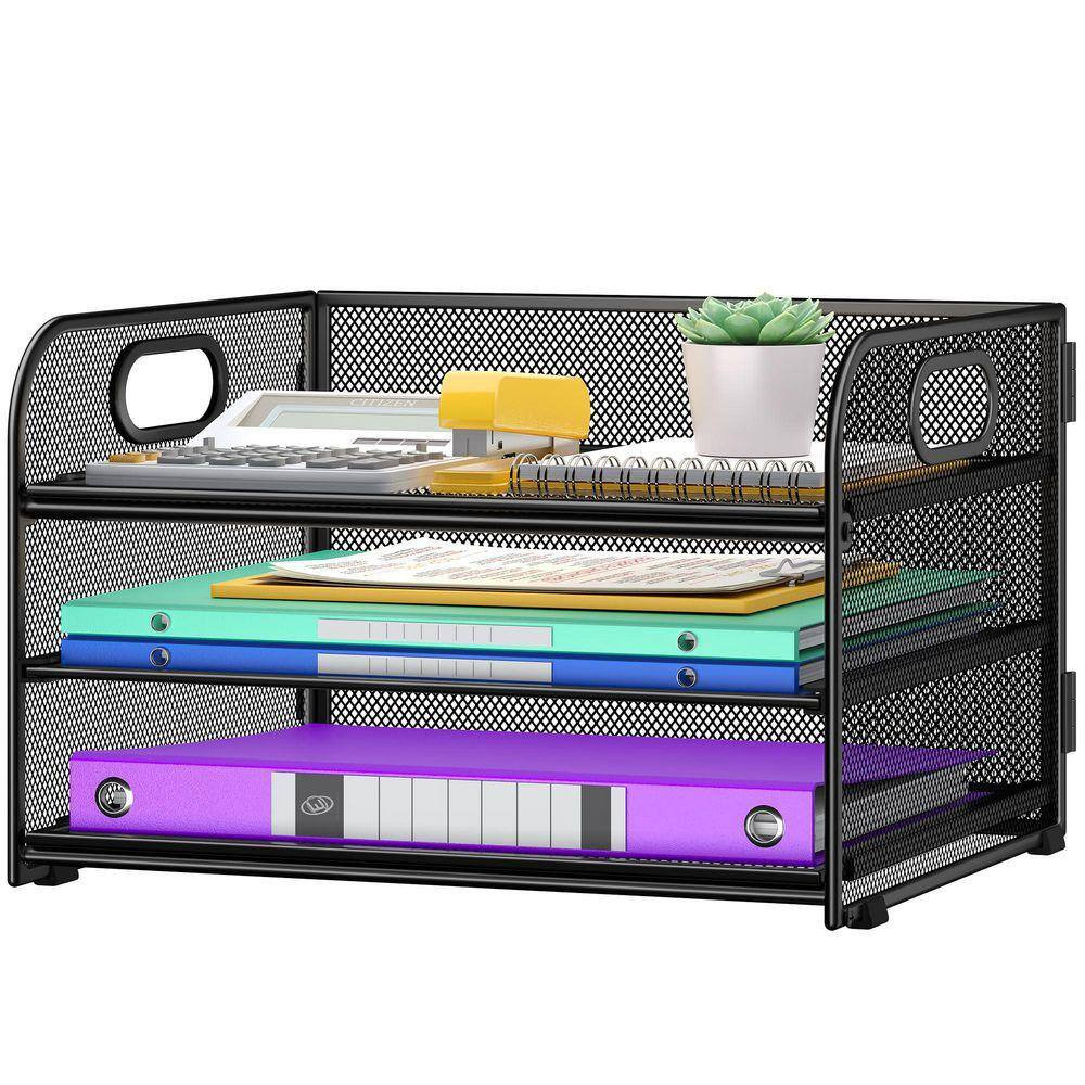 7.5 In. X 12.6 In. 3 Tier Paper Organizer with Handle, Metal Mesh Desk Organizer