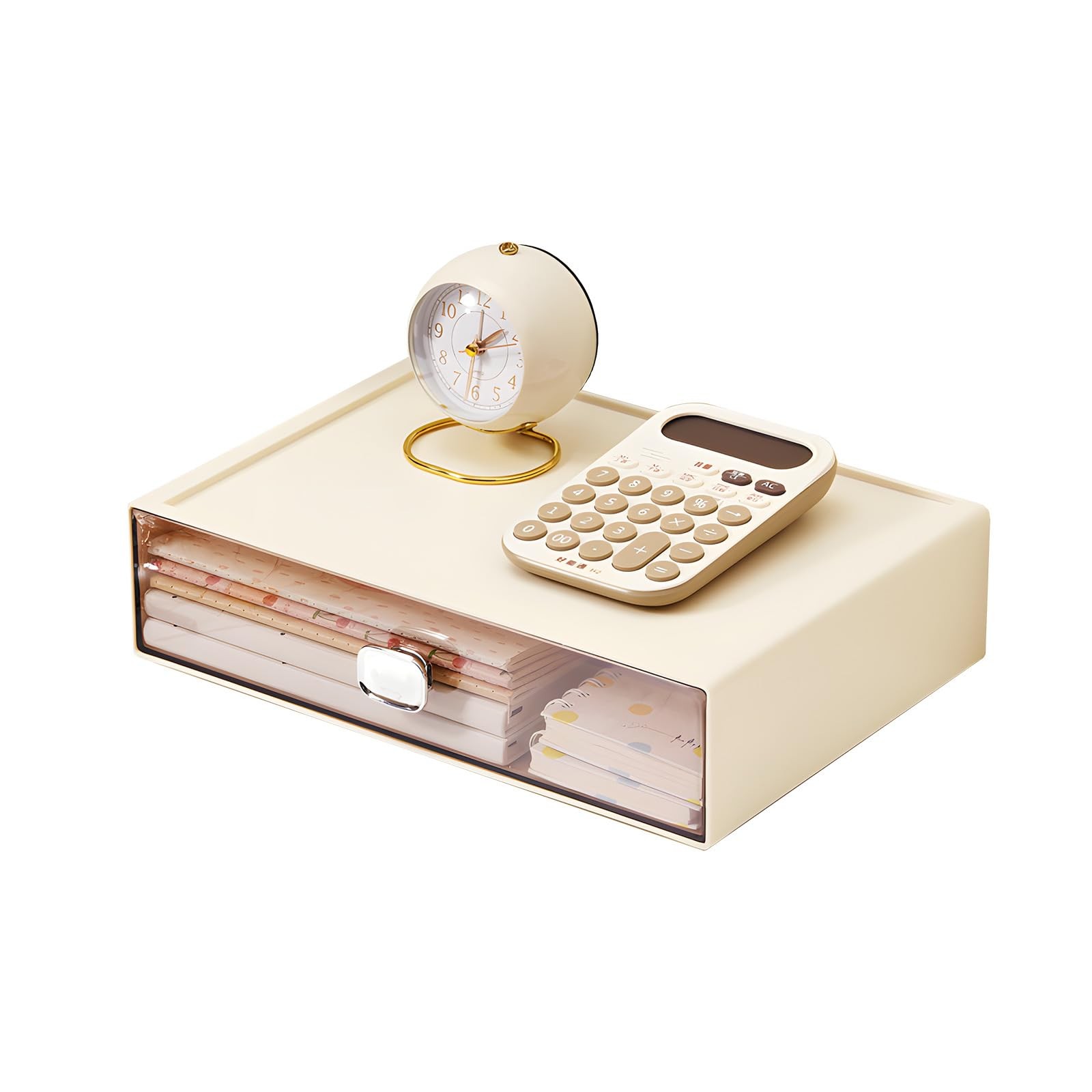 OSteed Spacious Desktop Storage Box, 1 Large 1 Drawer, Cream
