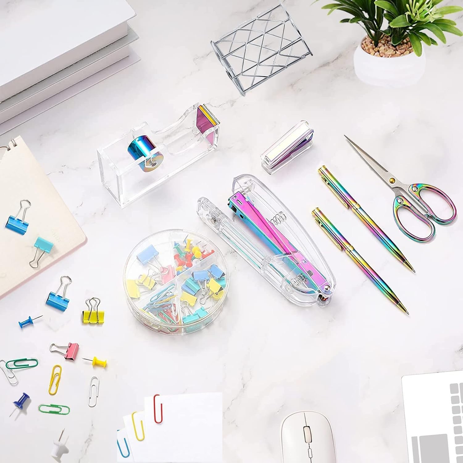 Professional Multicolor Acrylic Office Supplies Set – Stapler, Tape & More