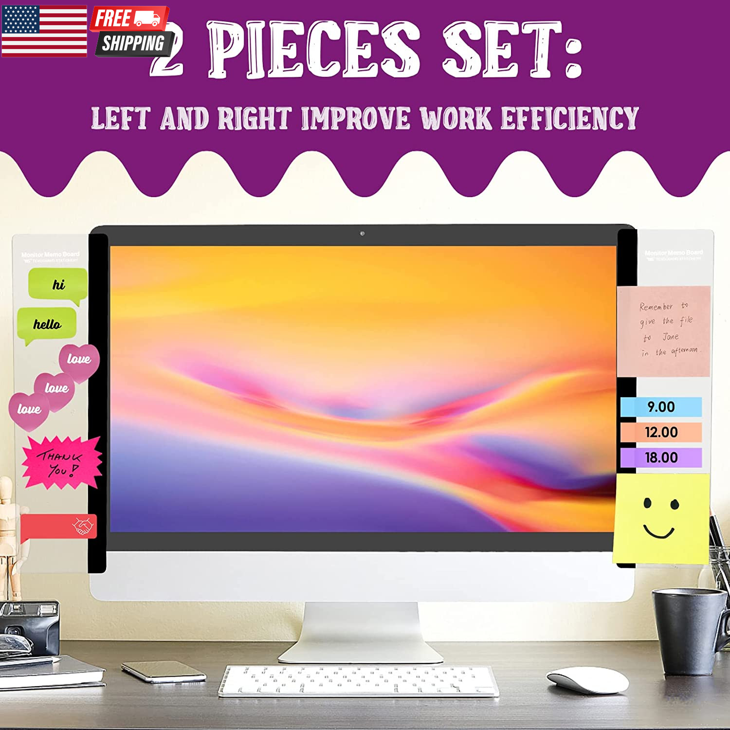 Office Desk Accessories 2Pcs Monitor Memo Board Computer Message Board Office Su