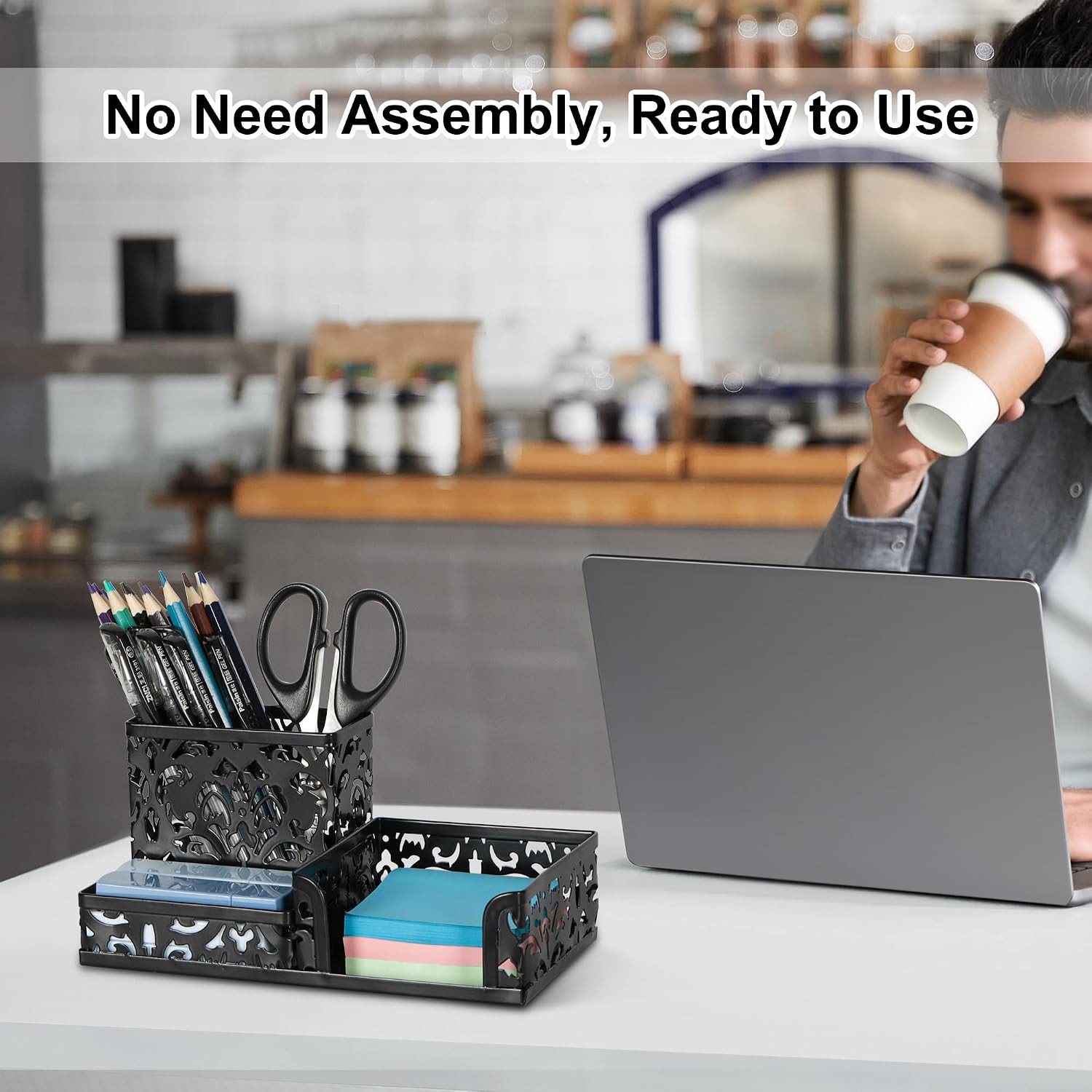 Desk Organizer with 3 Compartment for Pencil Sticky Note Holder and Office Acces