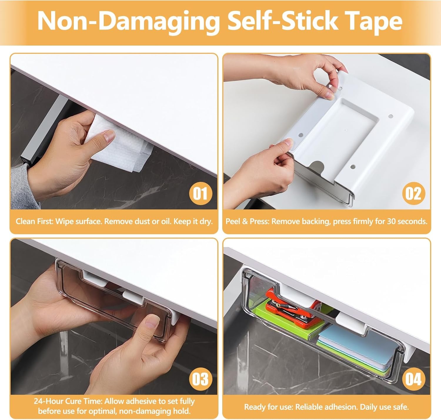 Under Desk Drawer Organizer 2 Pack Hidden Storage Slide Out Self Adhesive Tray