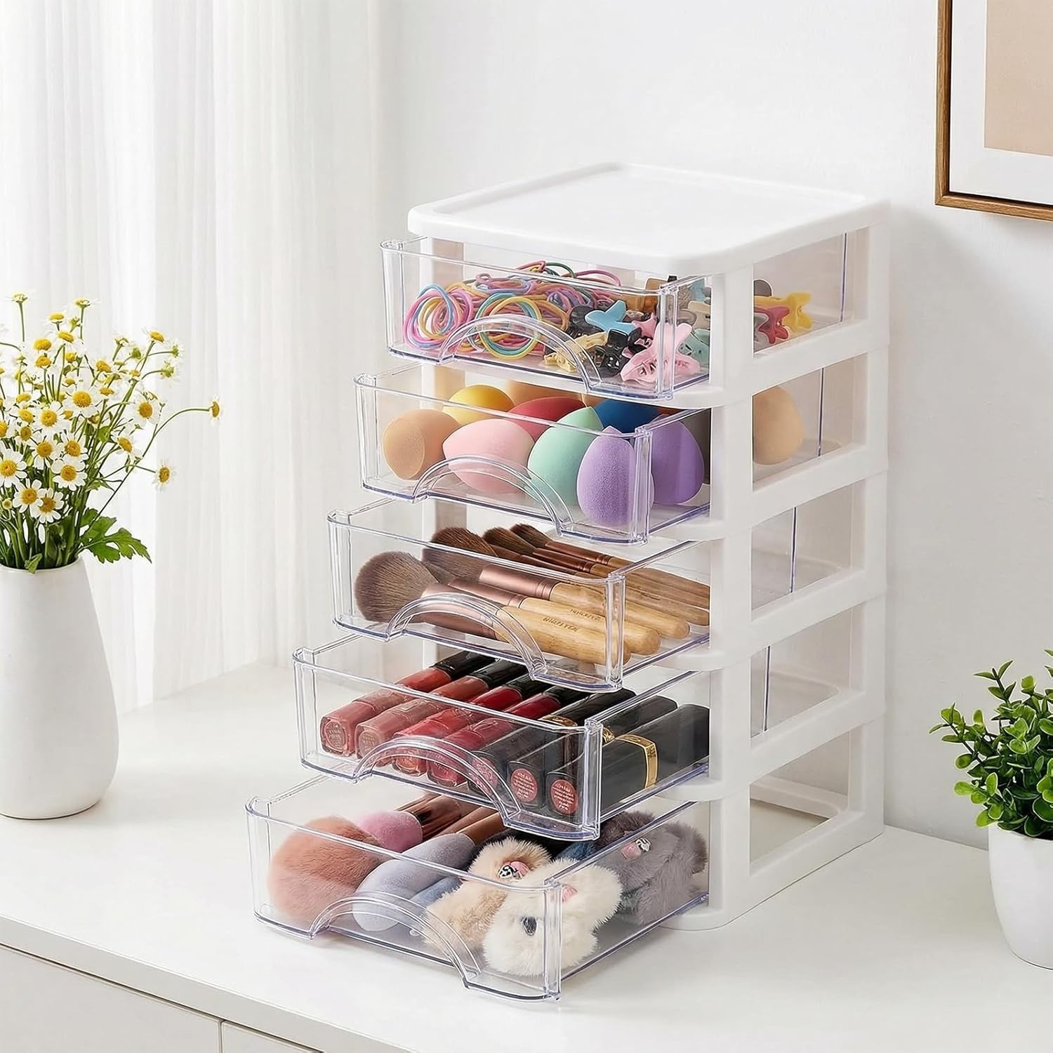 Modular 5-Drawer Clear Storage Unit for Desk – Ideal for Organized Workspaces