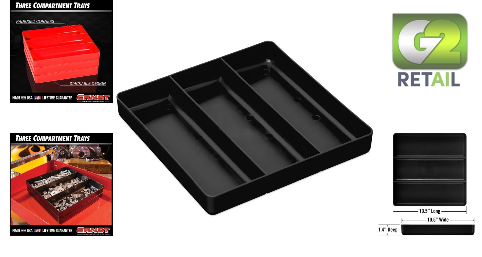 Durable Black 3-Compartment Tray – Perfect for Garage and Workshop Organization