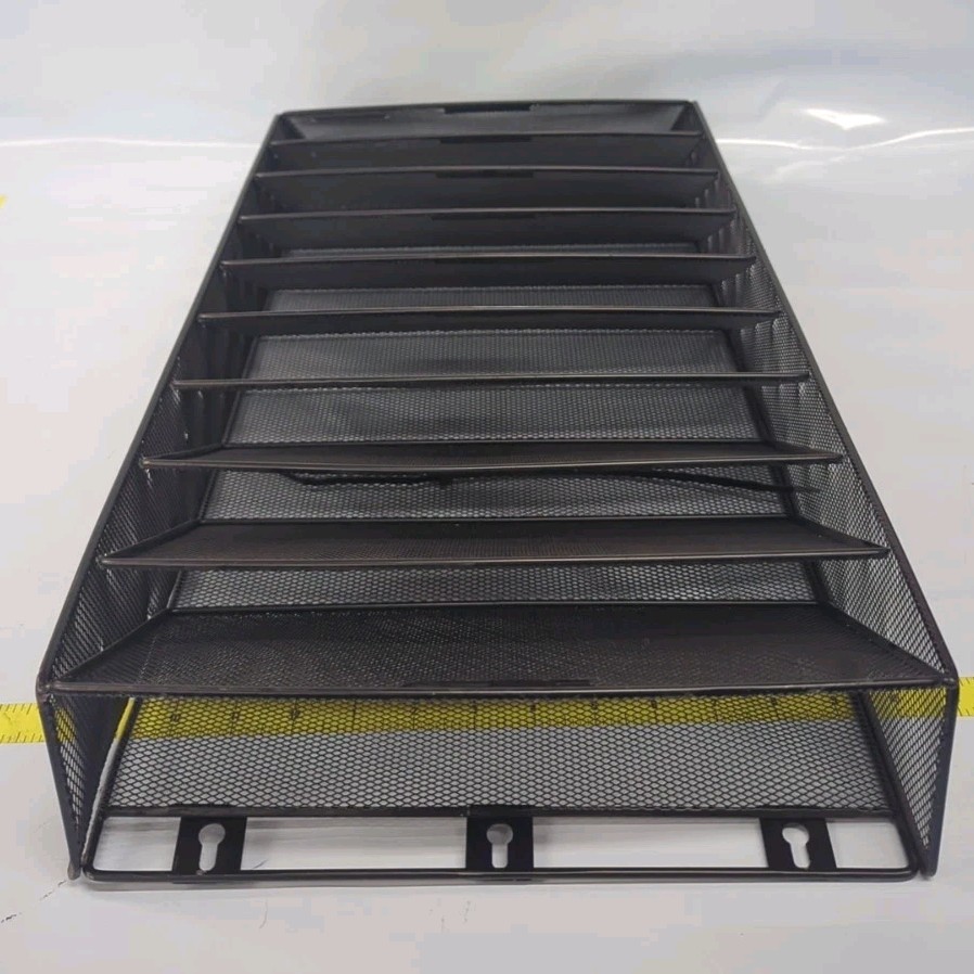 Black 10-Tier Metal Mesh Wall File Organizer Rack Office Home Storage