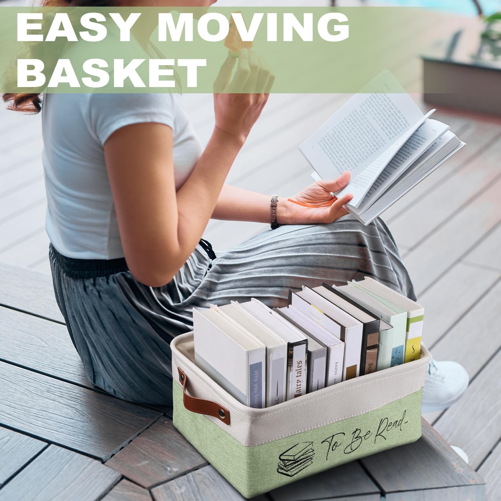 TBR To Be Read List Wooden Fabric Book Storage Basket Bin Bookworm Gift Case