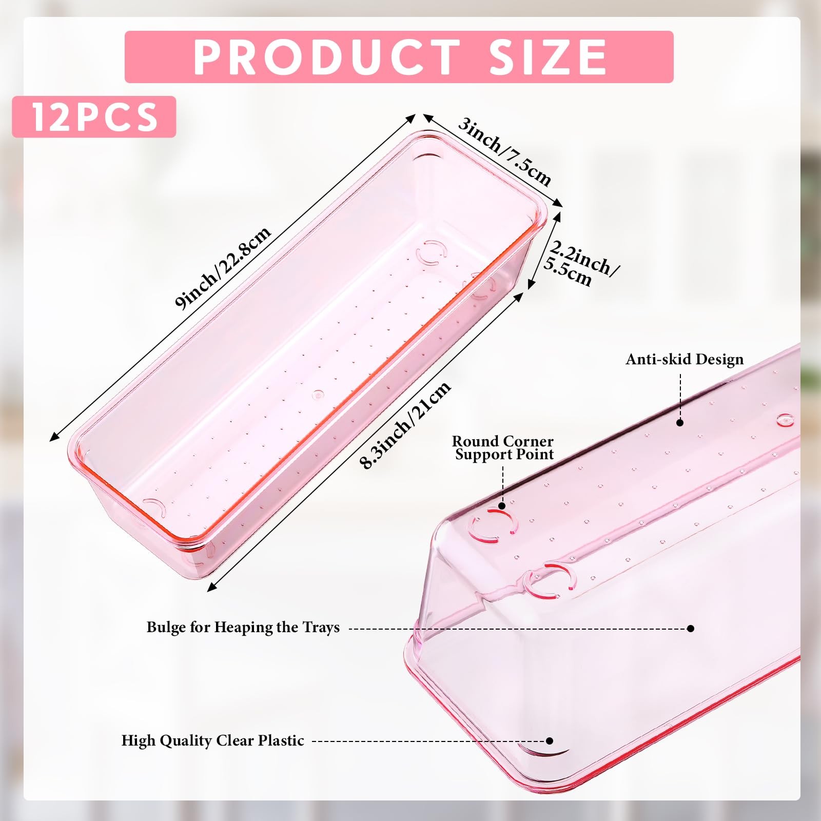 Maitys 12 Pcs Clear Drawer Organizer 9 x 3 x 2 Inches Plastic Rectangle Trays…