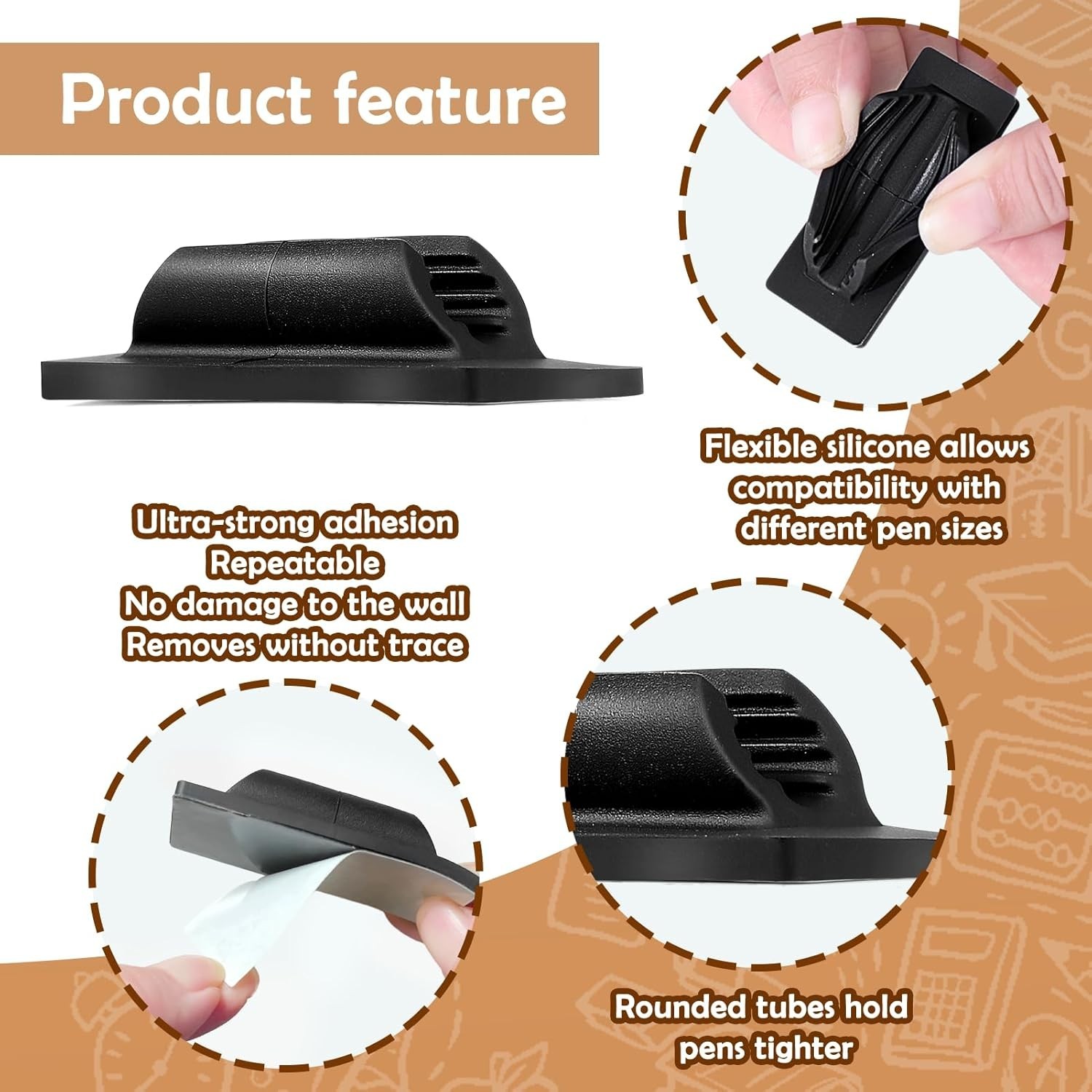 Pencil Holder for Desk,10Pcs Pen Holders for Classroom Clipboard Attachment,Sili