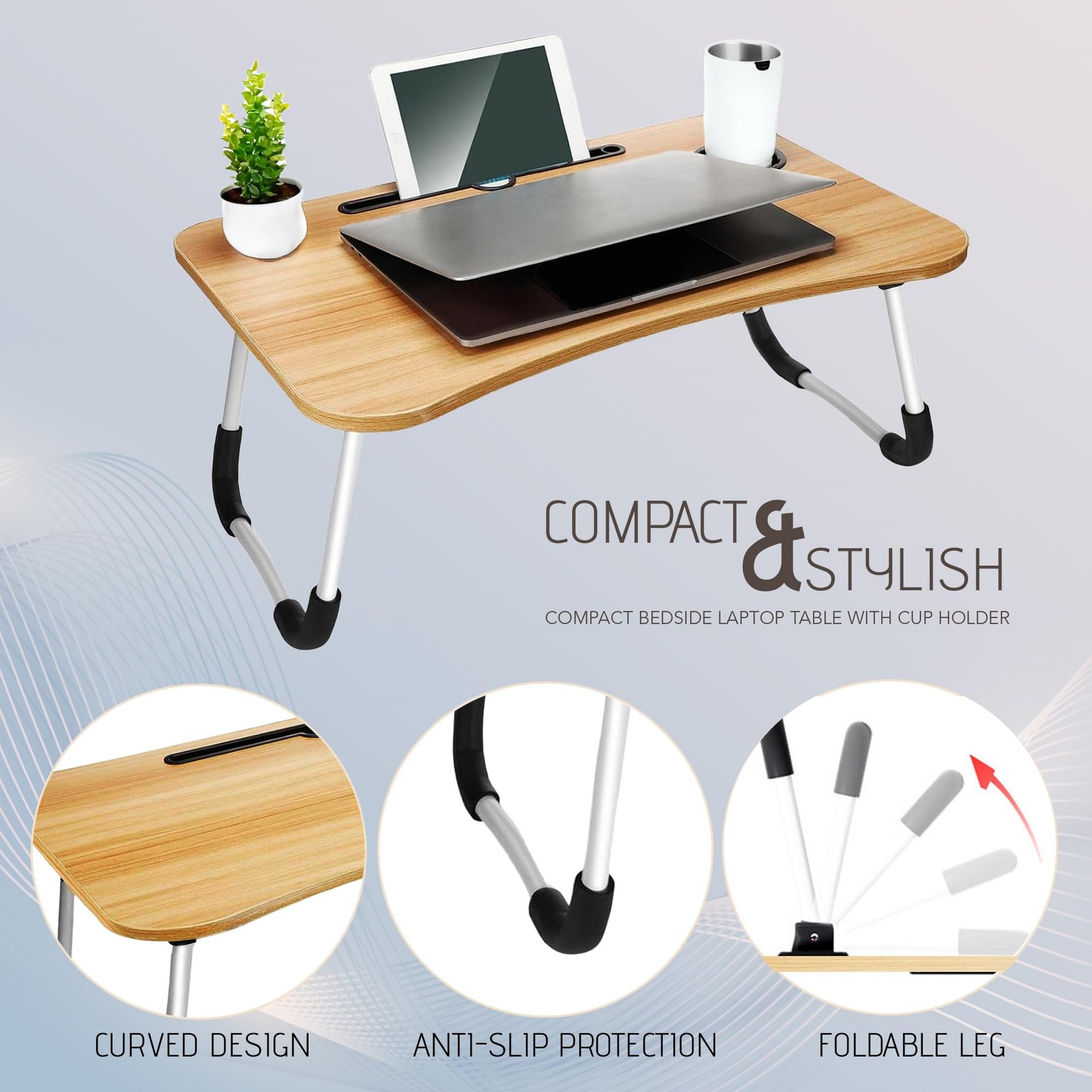 Ice Armor 2-Pack Beige Large Folding Lap Laptop Table Cup Stand For Bed
