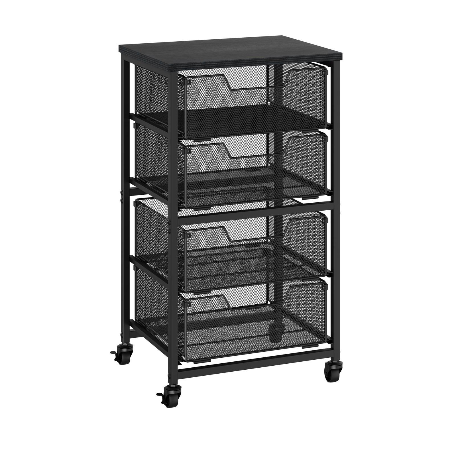 Rolling Cart with Drawers, 4-Drawer Storage on Wheels 4 Black