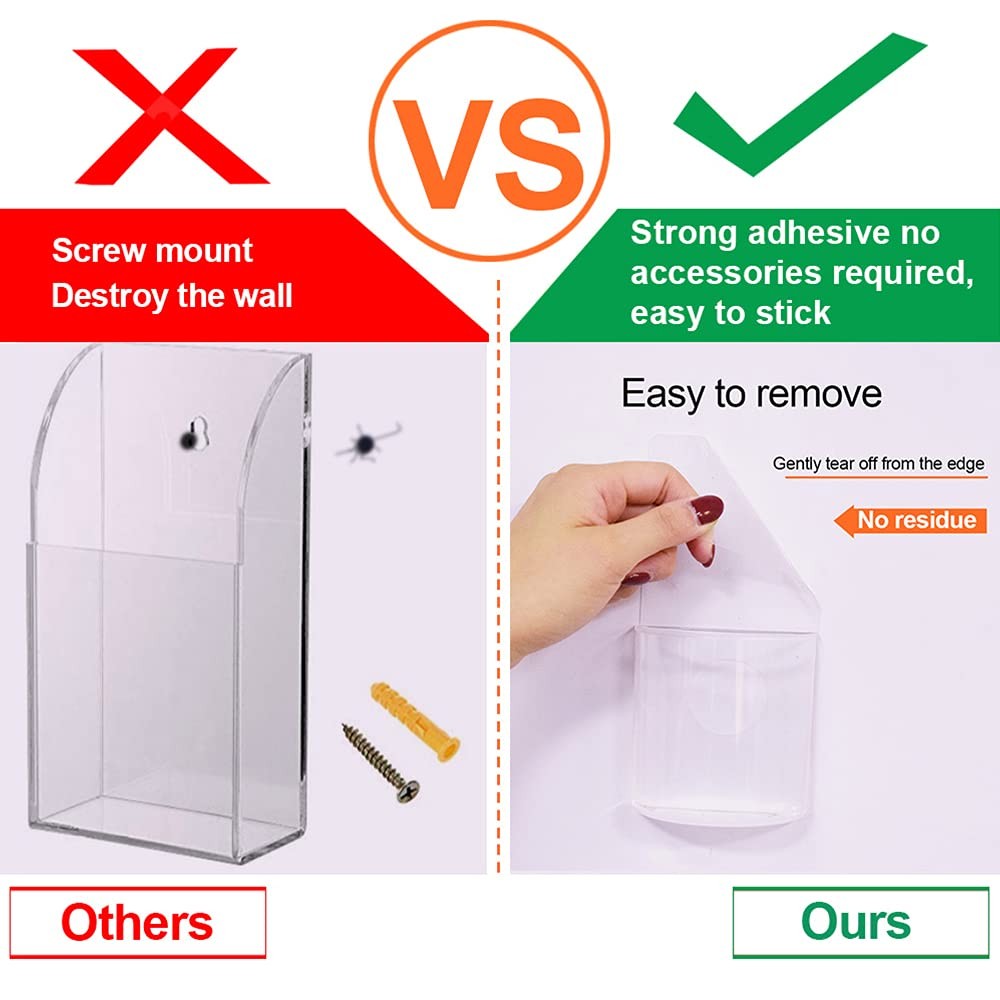 4 PCS Remote Control Holder, Wall Mount Self-Adhesive Transparent Media clear