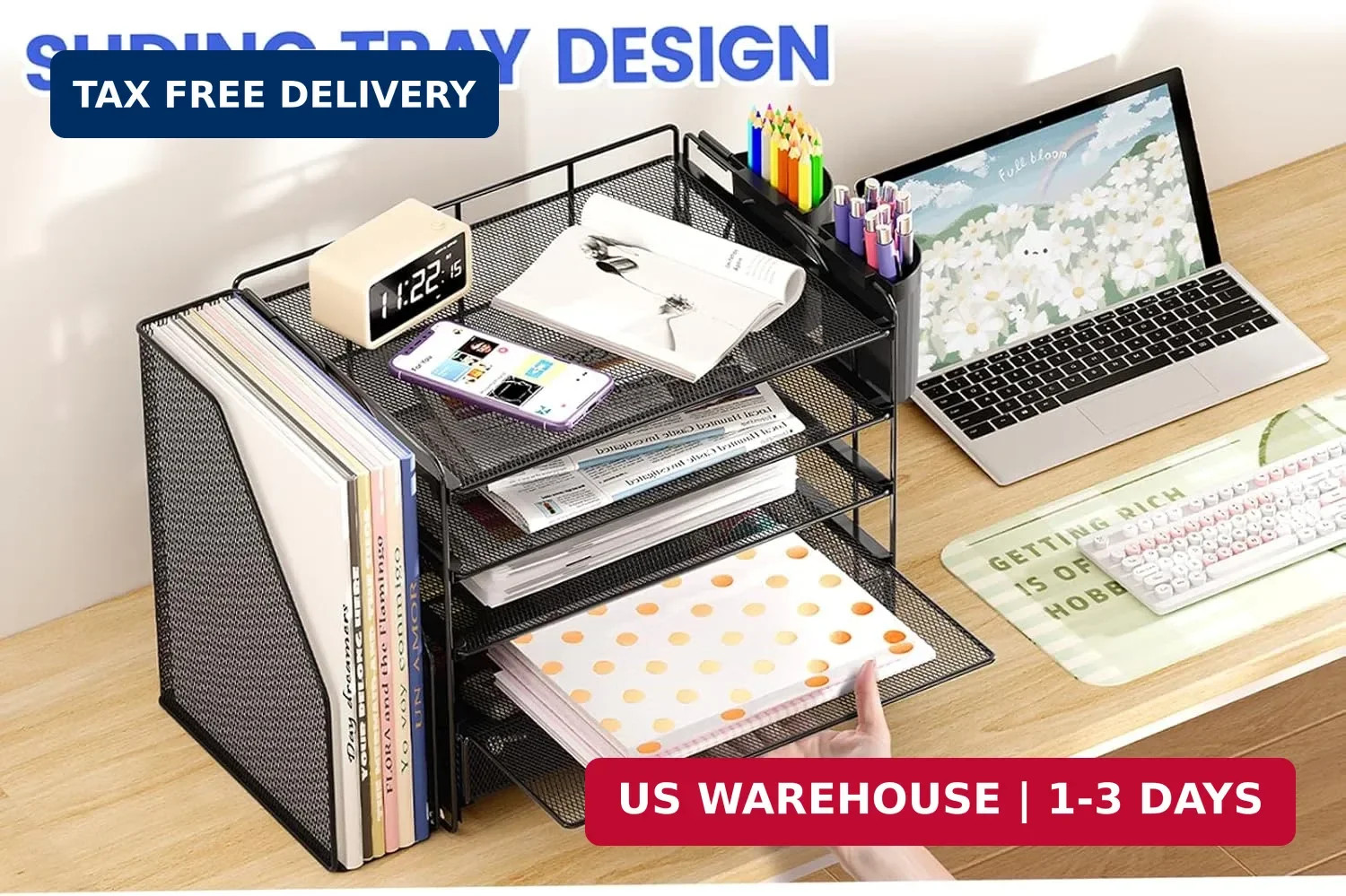 OPNICE Desk Organizer, 5-Tier Desktop File Organizer with Drawer and Pen Holders