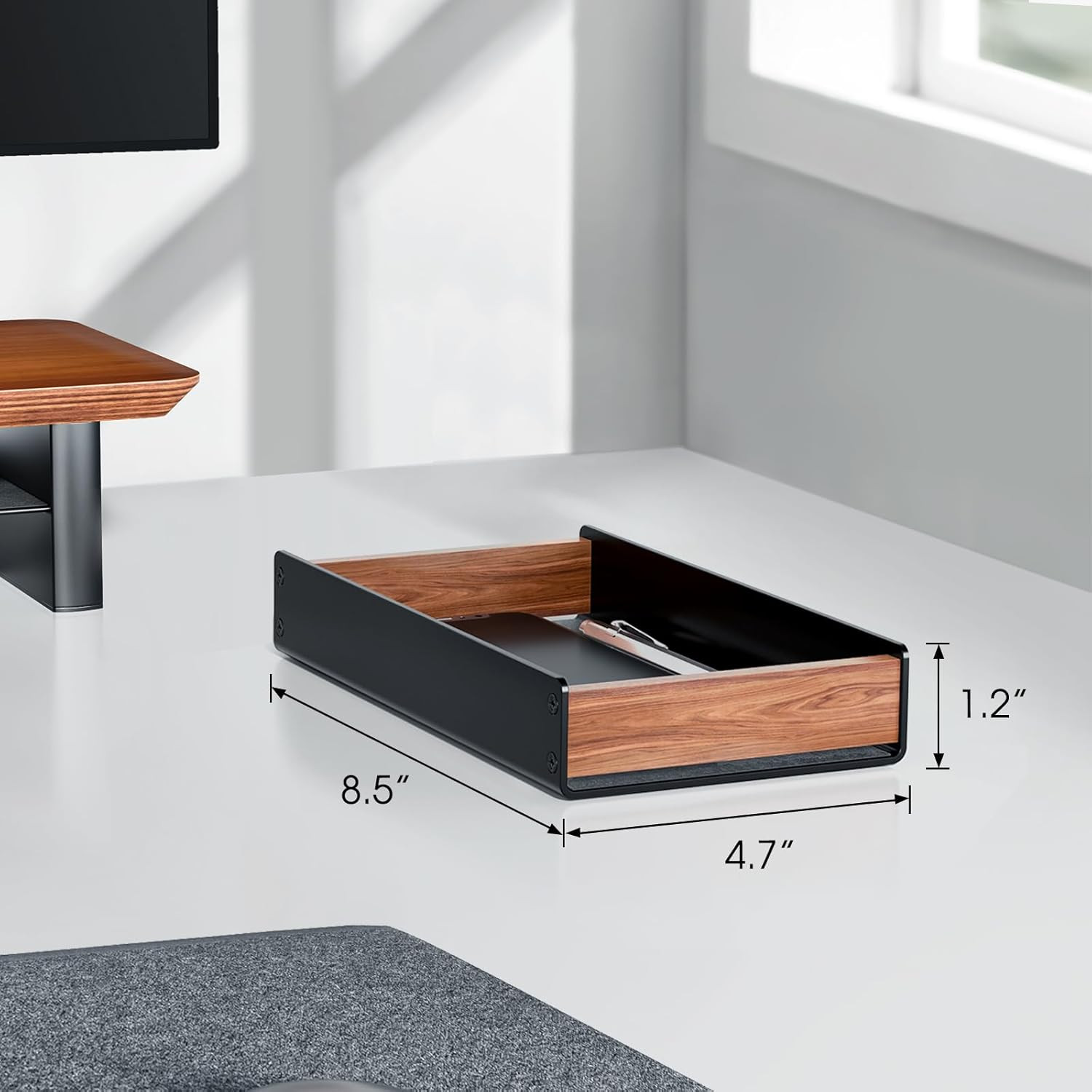 Desk Tray Organizer Drawer for Home Office, Walnut Desk Organizer Tray for Keys,