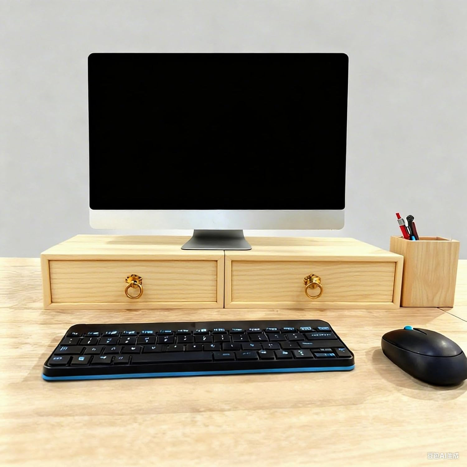 Natural Wooden Storage Box with Single Drawer for Desk Home Office Crafts