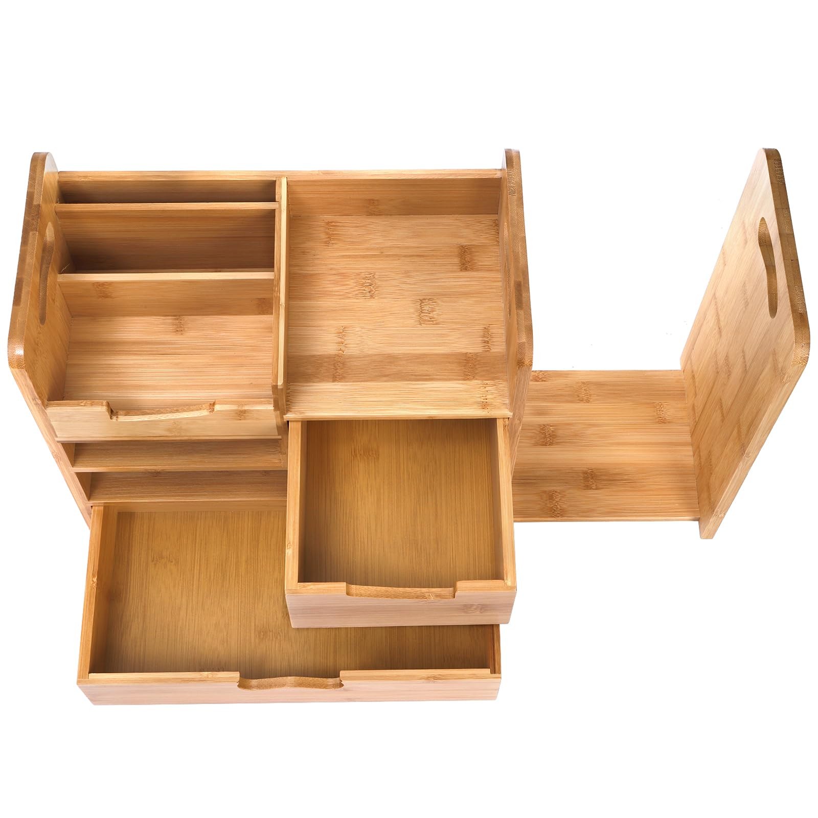 ZOOFOX Bamboo Desk Organizer with Adjustable File Holder, Mail Light Brown